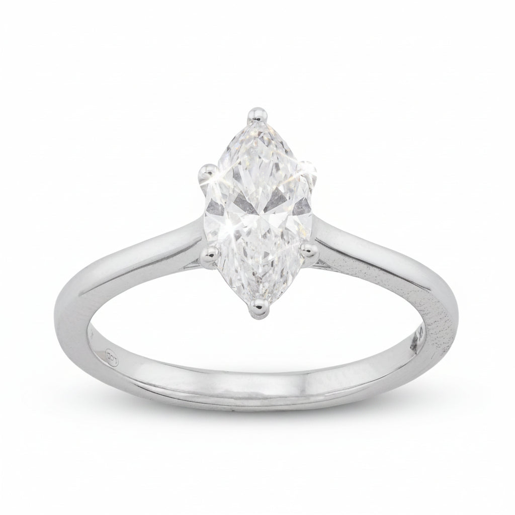 14K White Gold 1CT Marquise Centre Solitaire Lab Diamond Women Ring - Elite Jewelers - Rings