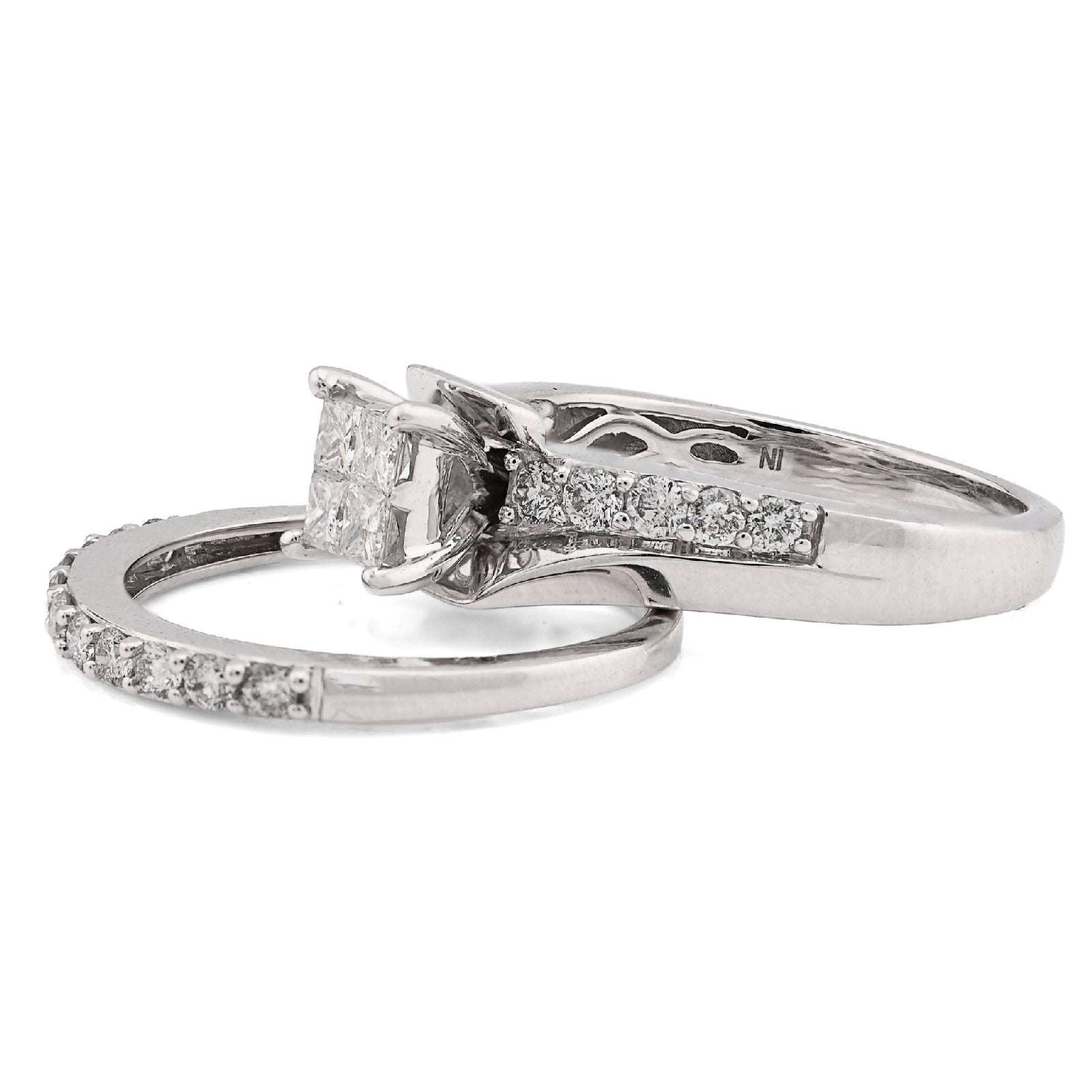 14K White Gold 1CT Natural Diamond Pricess Cut/Round Square Women Ring Wedding Band - Elite Jewelers - Rings