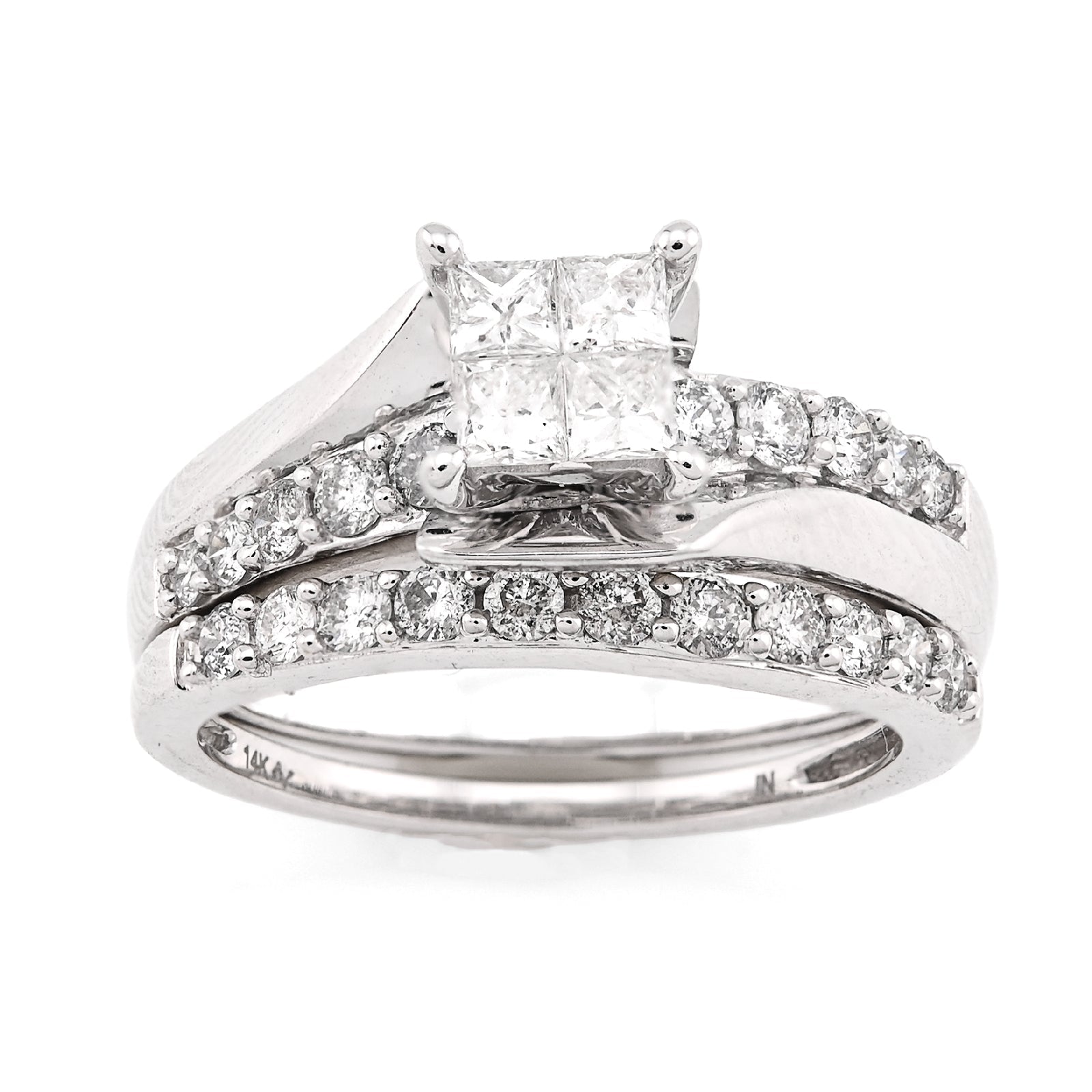 14K White Gold 1CT Natural Diamond Pricess Cut/Round Square Women Ring Wedding Band - Elite Jewelers - Rings