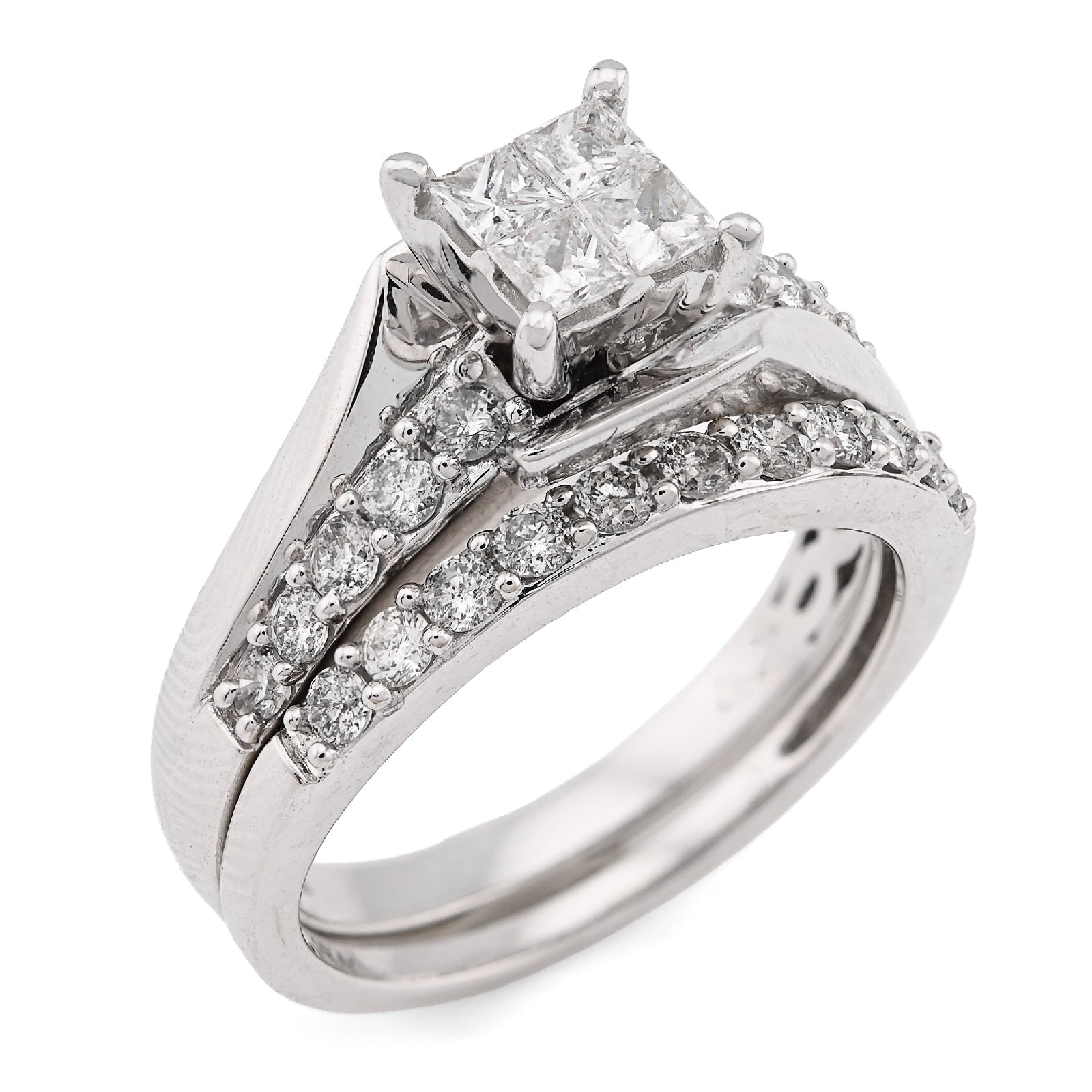 14K White Gold 1CT Natural Diamond Pricess Cut/Round Square Women Ring Wedding Band - Elite Jewelers - Rings