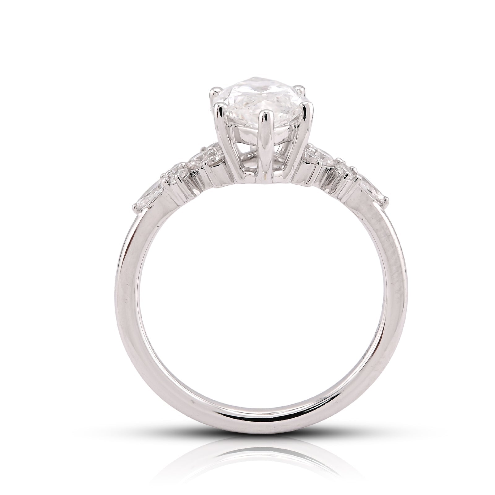 14K White Gold 2.39CT Marquise Centre Solitaire Pear/Round Lab Diamond Flower Side Women Ring - Elite Jewelers-Rings