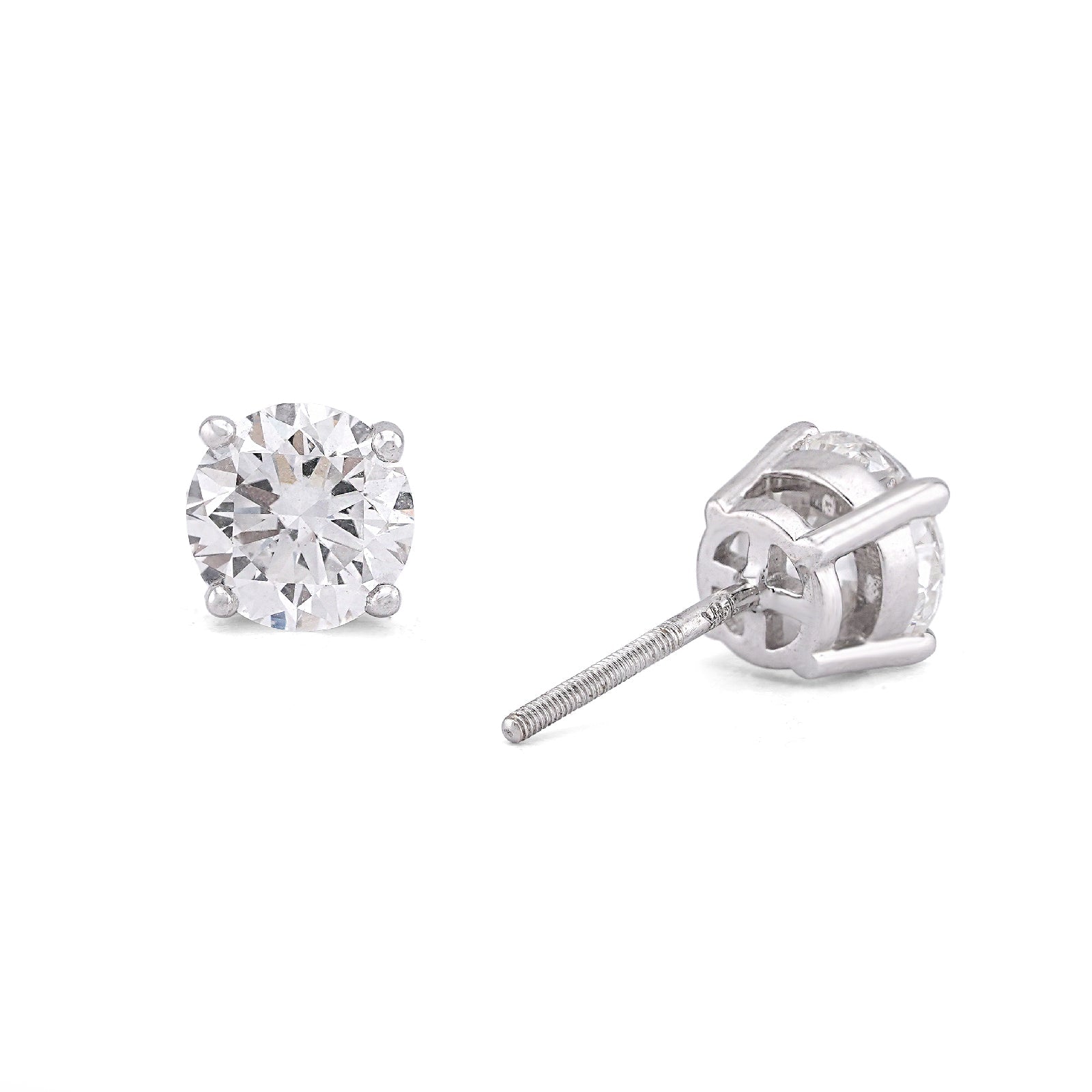 14K White Gold 2.55CT Round Solitaire Lab Diamond Men Women Earrings - Elite Jewelers-Earrings