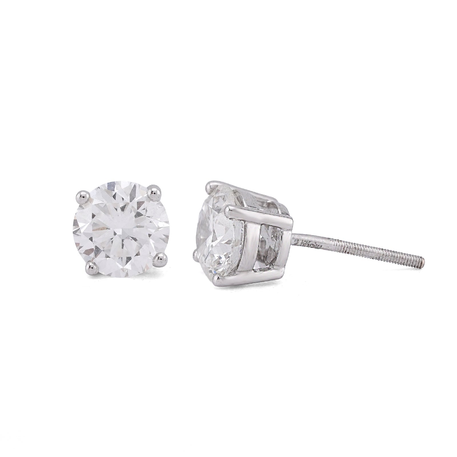 14K White Gold 2.55CT Round Solitaire Lab Diamond Men Women Earrings - Elite Jewelers-Earrings