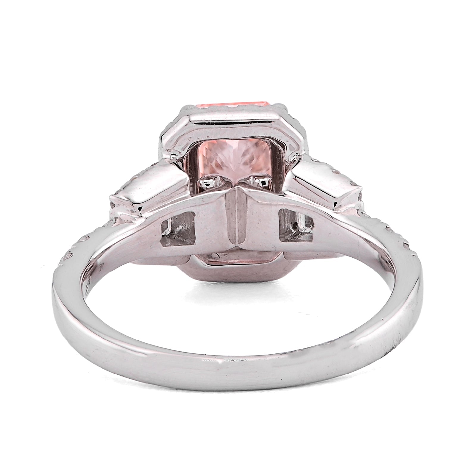 14K White Gold 2.75CT Pink Radiant Lab Diamond Side Baguette/Round Iced Women Ring - Elite Jewelers - Rings