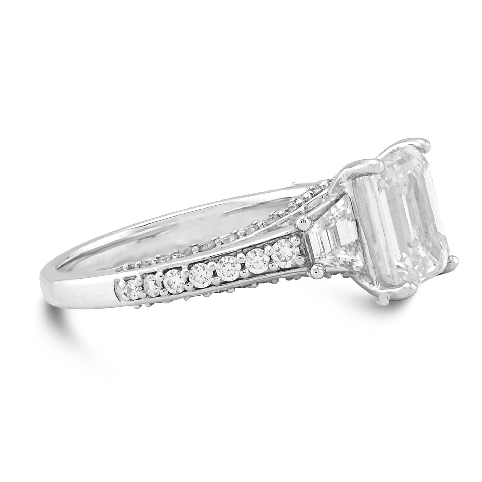 14K White Gold 2CT Centre Emerald Stone Side Iced 3TC Lab Diamond Women Ring - Elite Jewelers - Rings