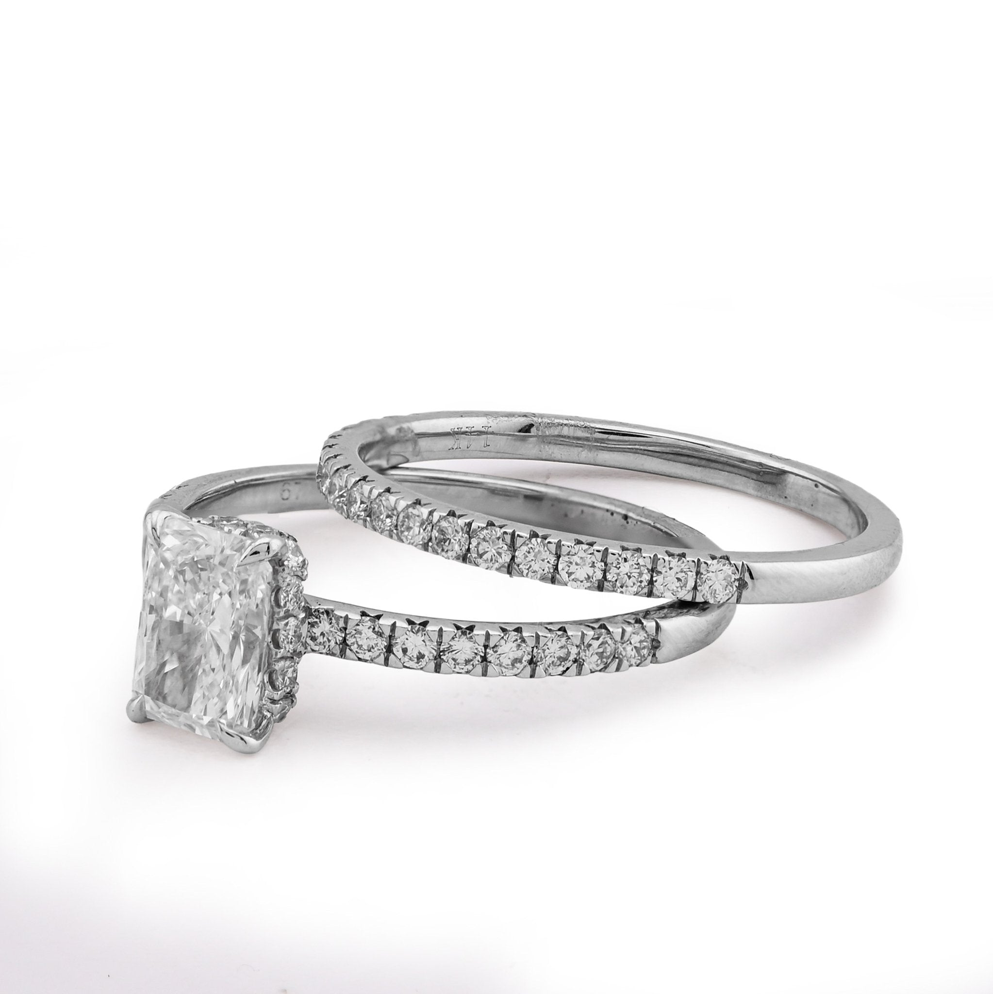 14K White Gold 2CT Radiant Cut Rectangle Solitaire Round Lab Diamond Band Women Ring - Elite Jewelers - Rings