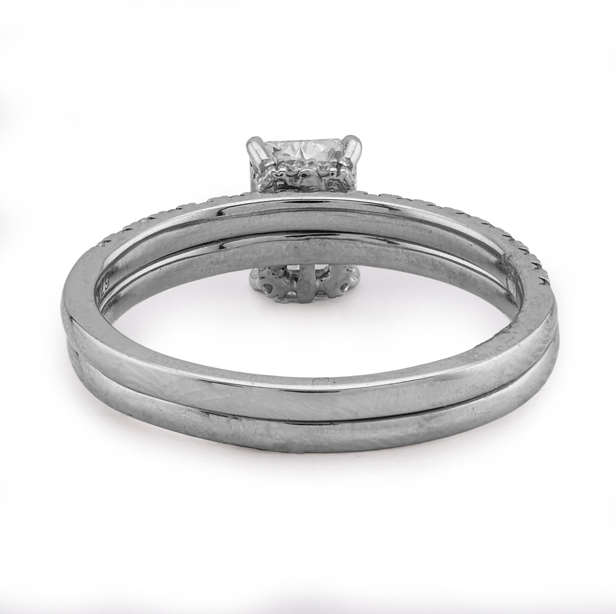 14K White Gold 2CT Radiant Cut Rectangle Solitaire Round Lab Diamond Band Women Ring - Elite Jewelers - Rings