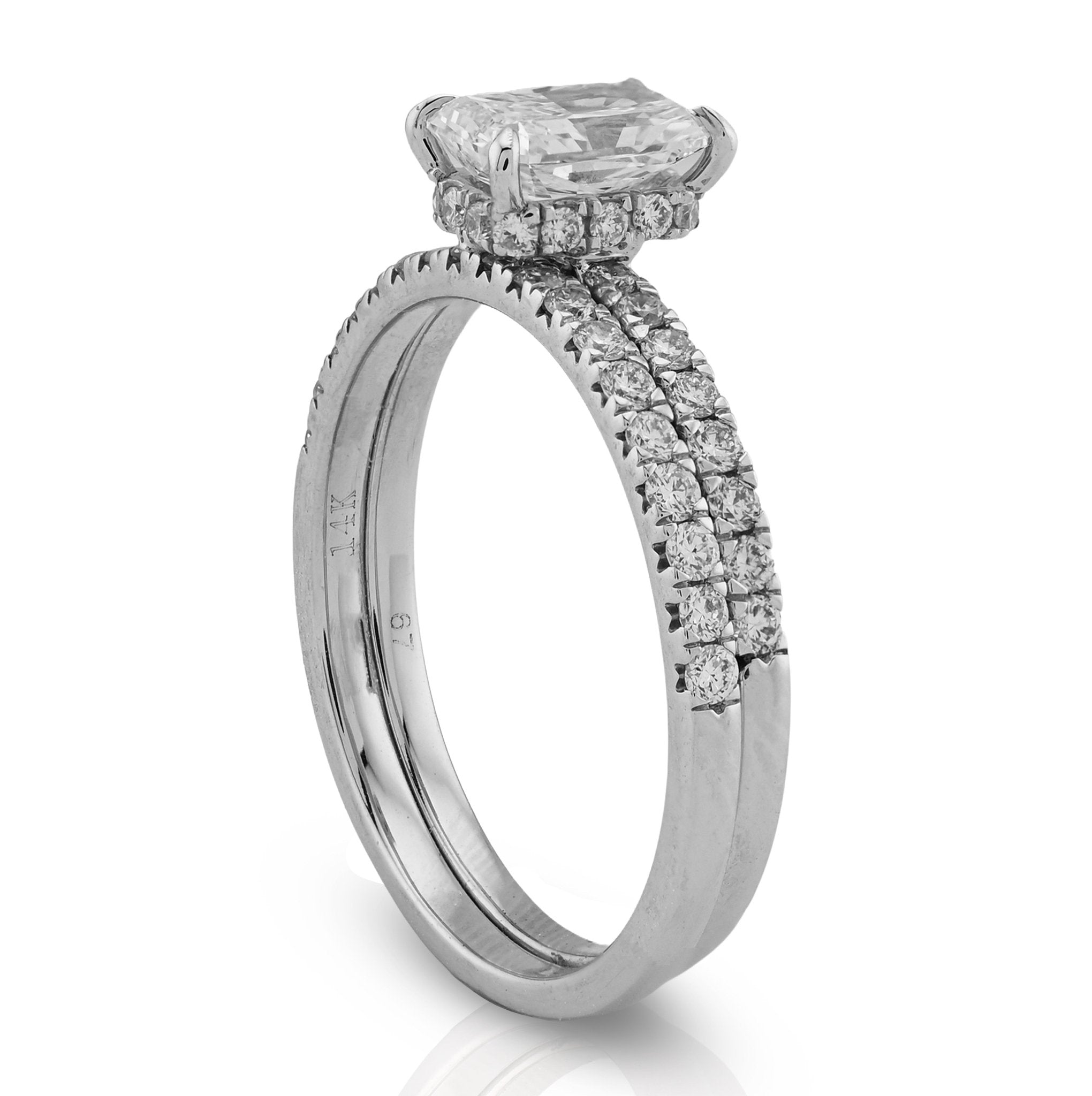 14K White Gold 2CT Radiant Cut Rectangle Solitaire Round Lab Diamond Band Women Ring - Elite Jewelers - Rings