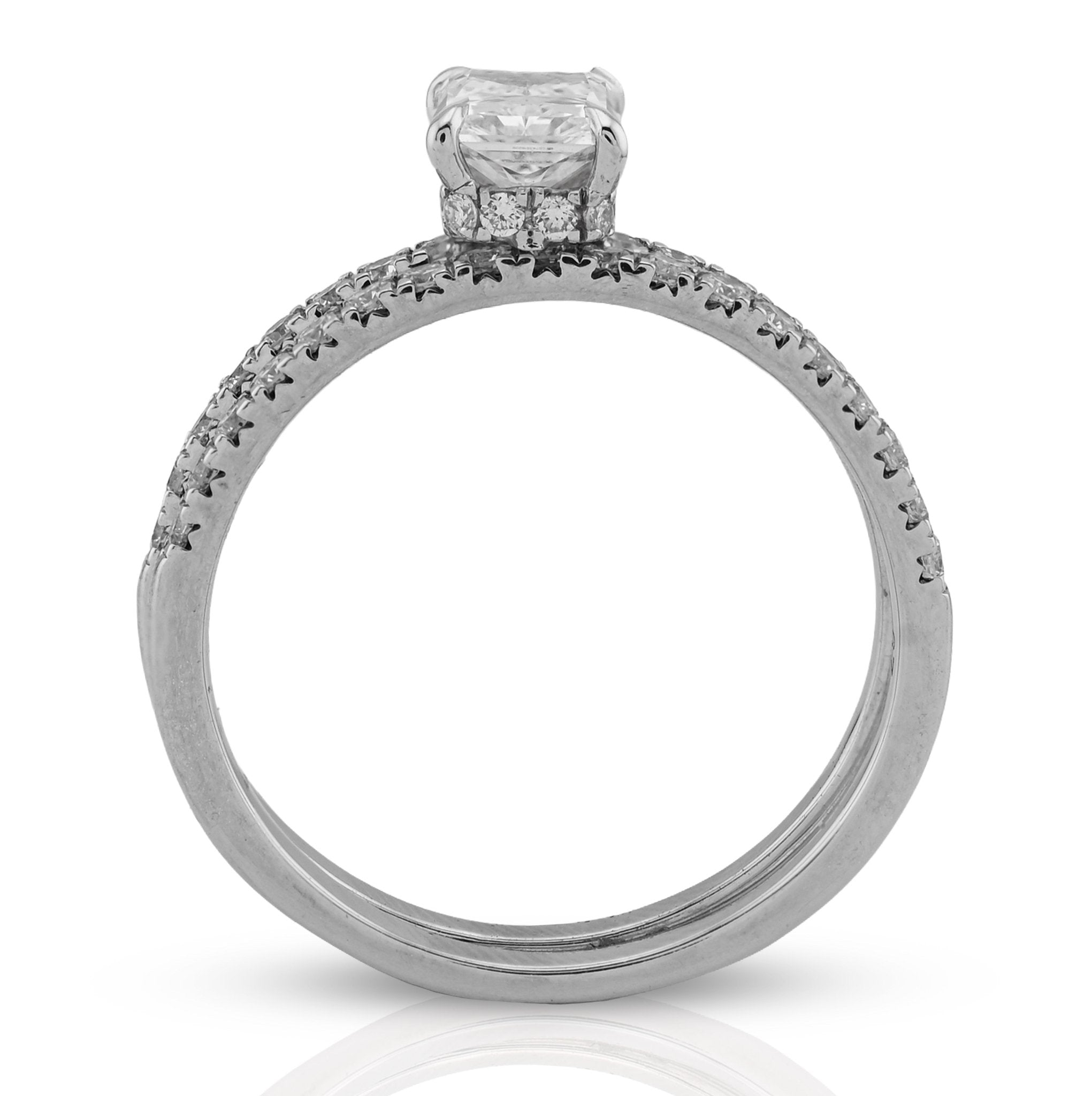 14K White Gold 2CT Radiant Cut Rectangle Solitaire Round Lab Diamond Band Women Ring - Elite Jewelers - Rings