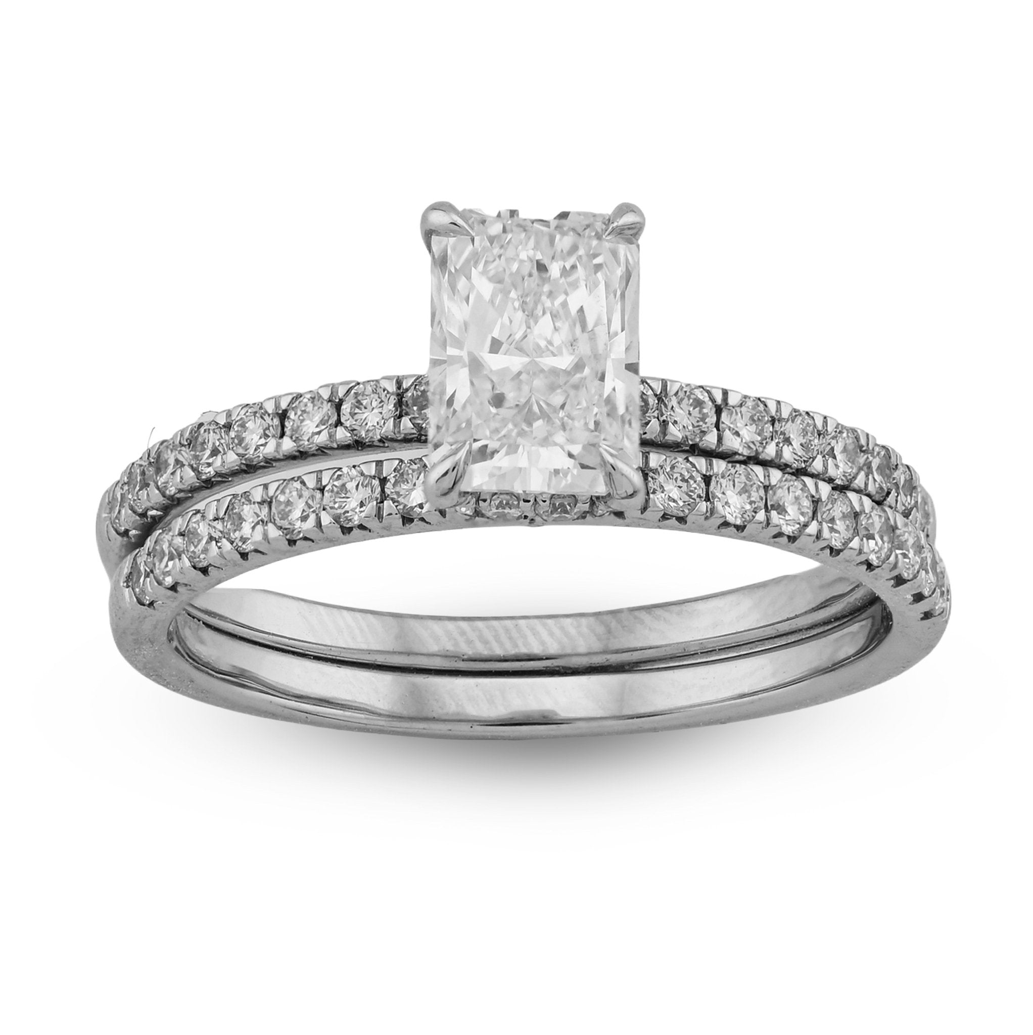 14K White Gold 2CT Radiant Cut Rectangle Solitaire Round Lab Diamond Band Women Ring - Elite Jewelers - Rings