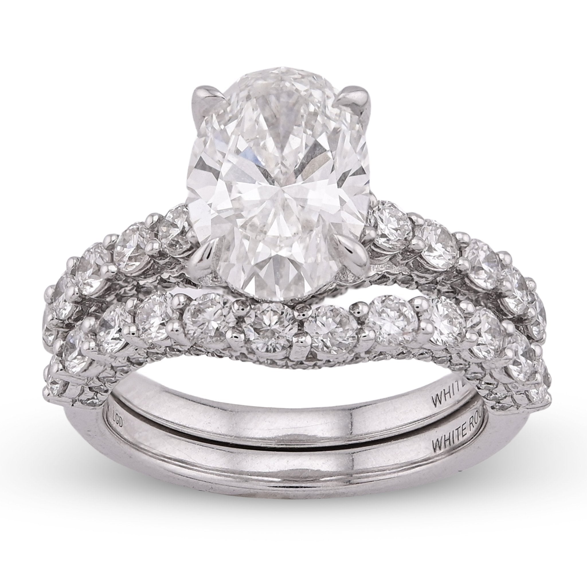 14K White Gold 3 CT Centre Oval Solitaire Women Ring with Band 4.90TC Lab Diamond - Elite Jewelers - Rings