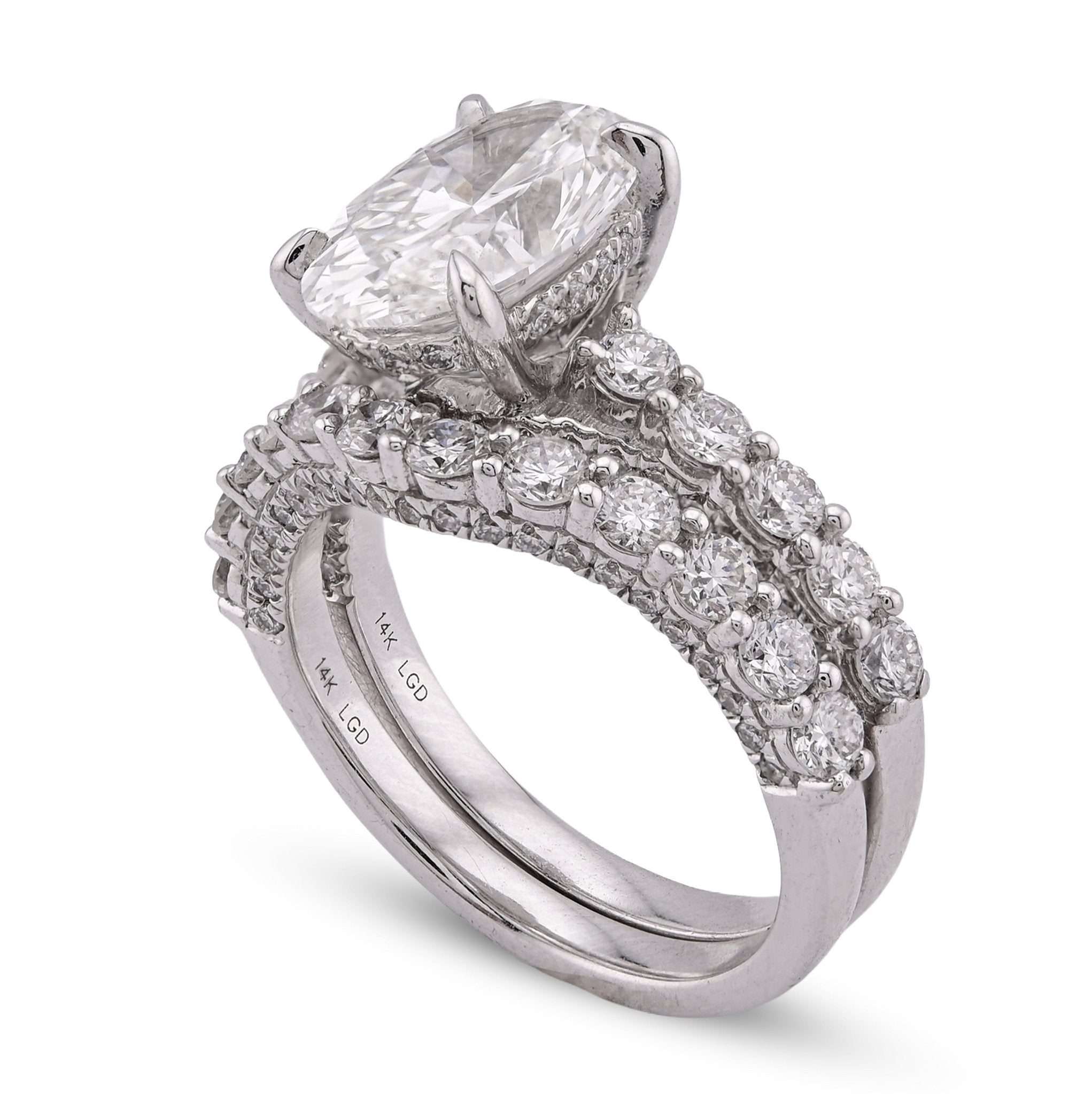 14K White Gold 3 CT Centre Oval Solitaire Women Ring with Band 4.90TC Lab Diamond - Elite Jewelers - Rings