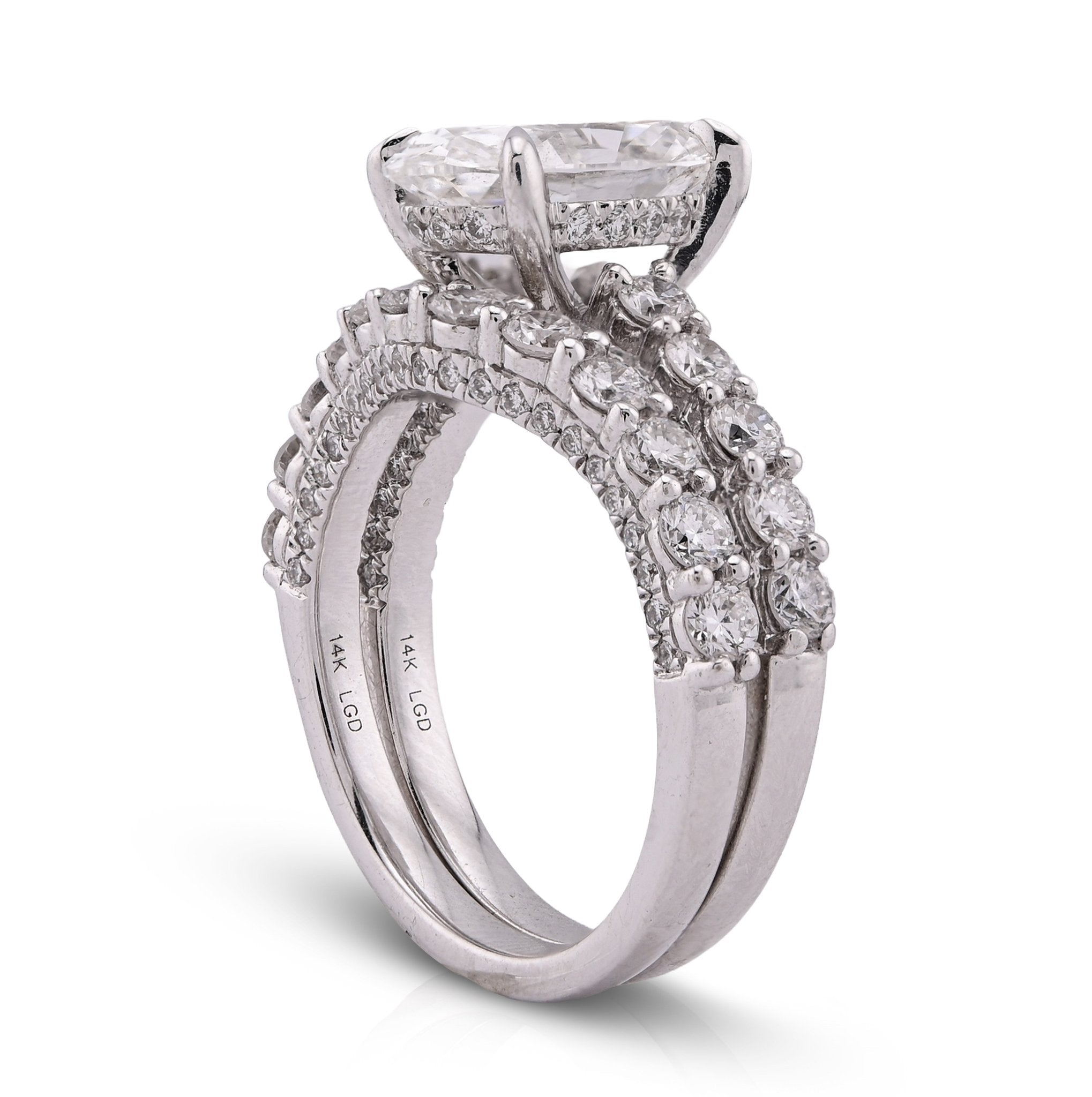 14K White Gold 3 CT Centre Oval Solitaire Women Ring with Band 4.90TC Lab Diamond - Elite Jewelers - Rings