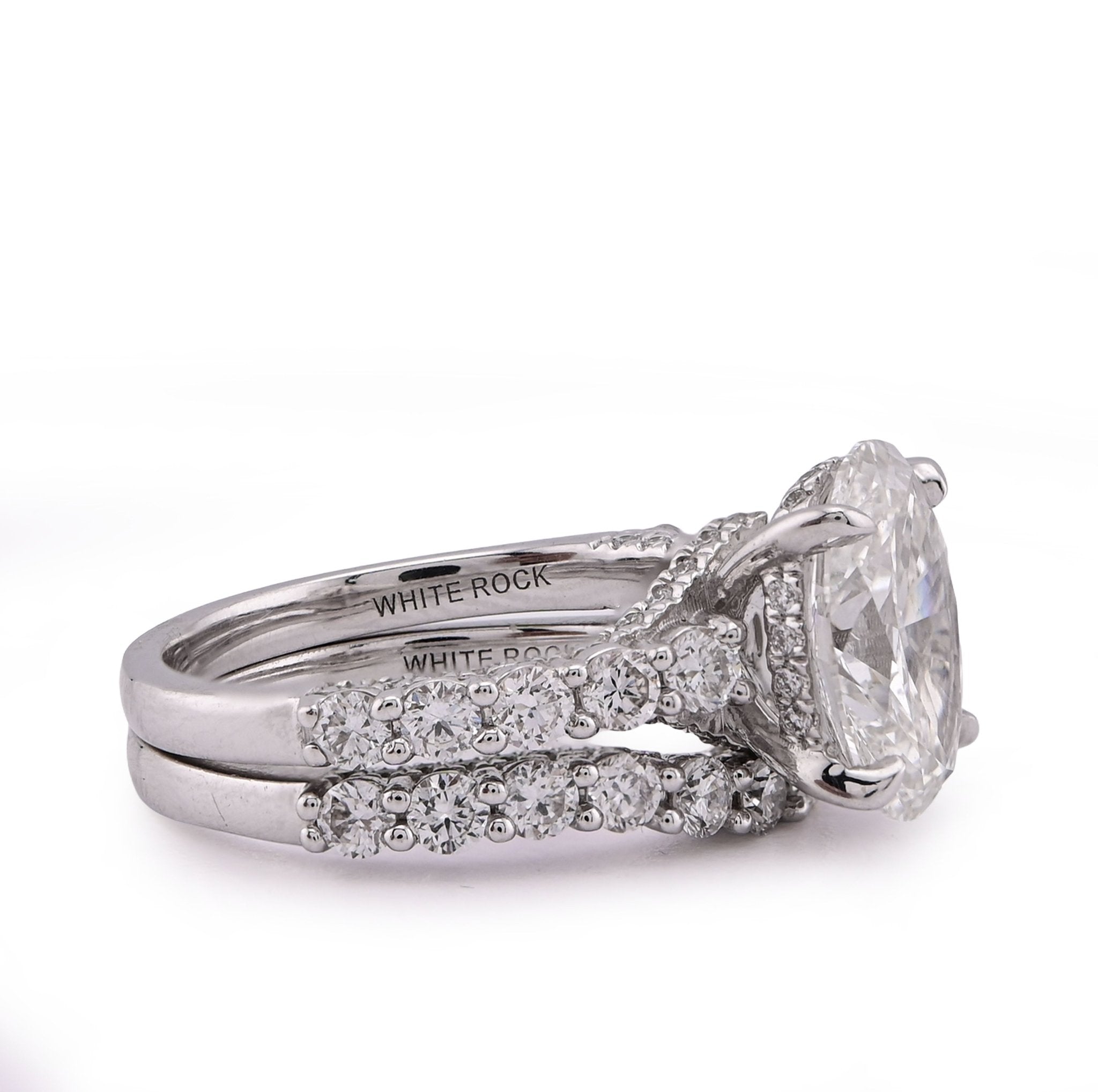 14K White Gold 3 CT Centre Oval Solitaire Women Ring with Band 4.90TC Lab Diamond - Elite Jewelers - Rings