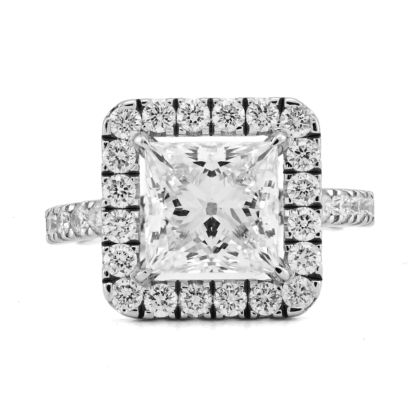 14K White Gold 3.01CT Radiant Solitaire Centre Round Side 4.51TC Lab Diamond Women Ring - Elite Jewelers - Rings