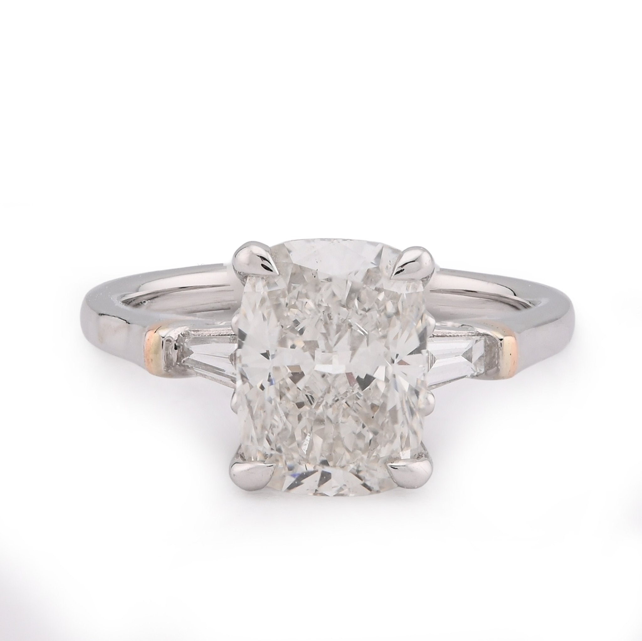 14K White Gold 3.19CT Cushion Solitaire Lab Diamond Baguette Band Women Rings - Elite Jewelers - Rings