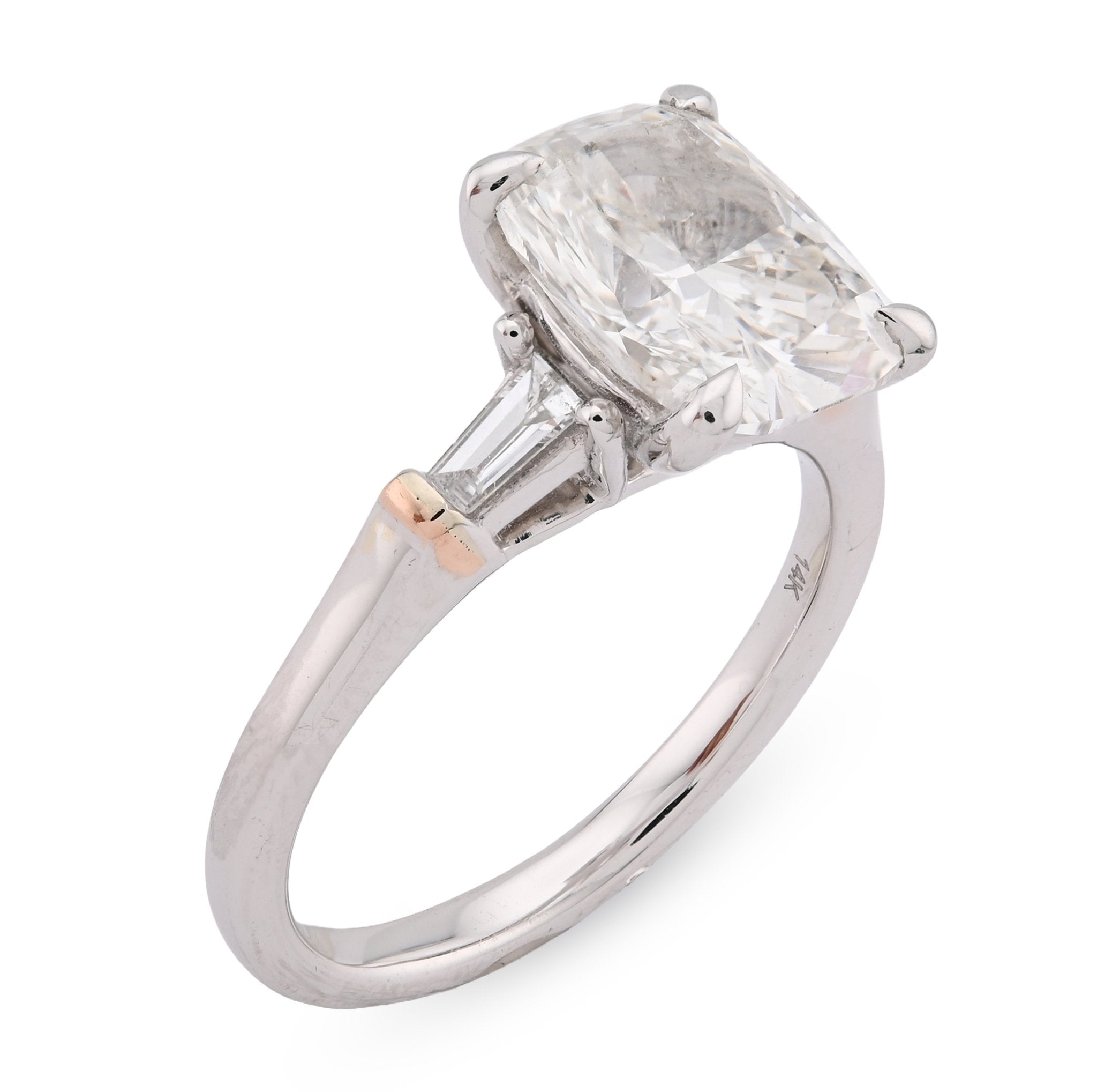14K White Gold 3.19CT Cushion Solitaire Lab Diamond Baguette Band Women Rings - Elite Jewelers - Rings