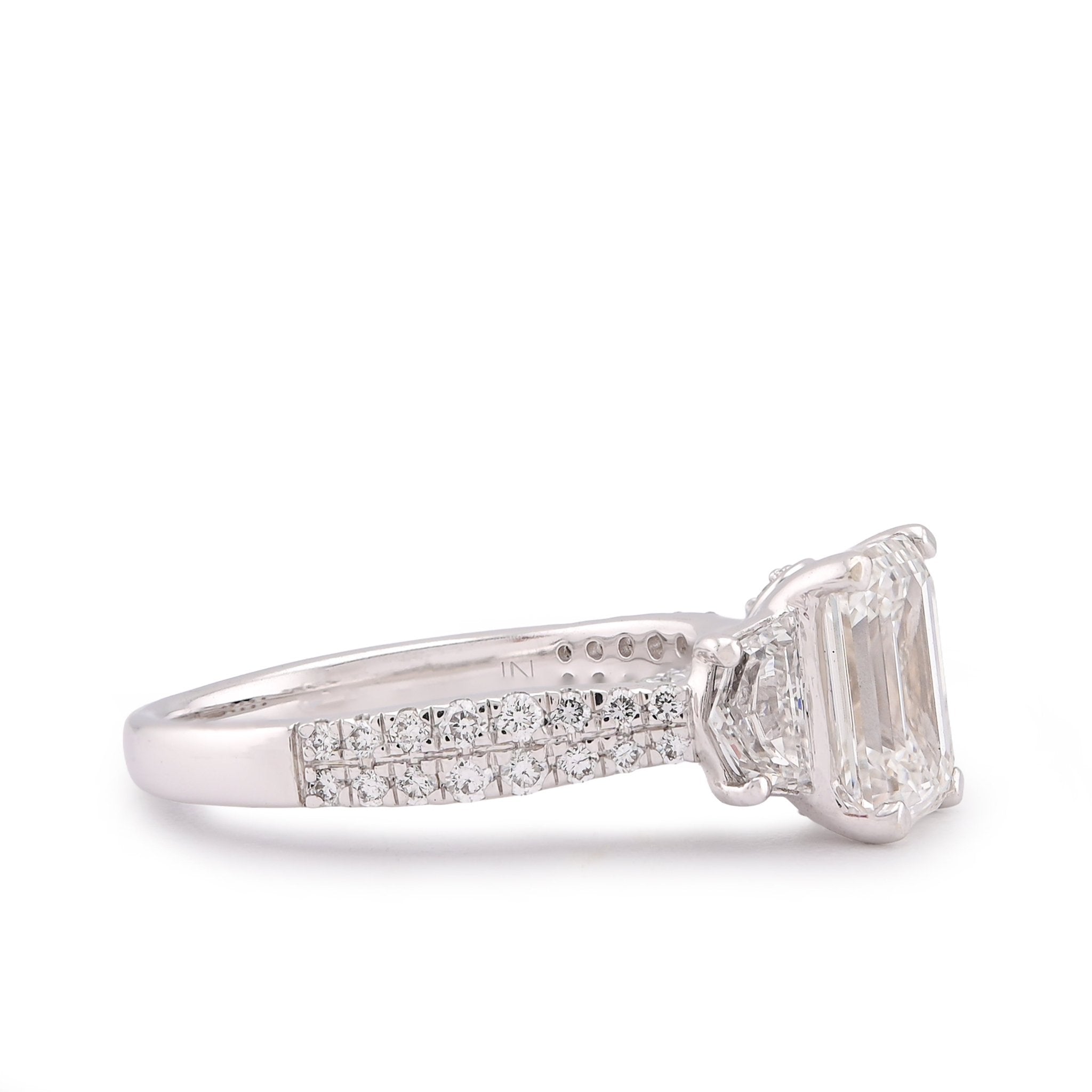 14K White Gold 3.25CT Emerald Solitaire Radiant/Round Side Lab Diamond Women Ring - Elite Jewelers-Rings
