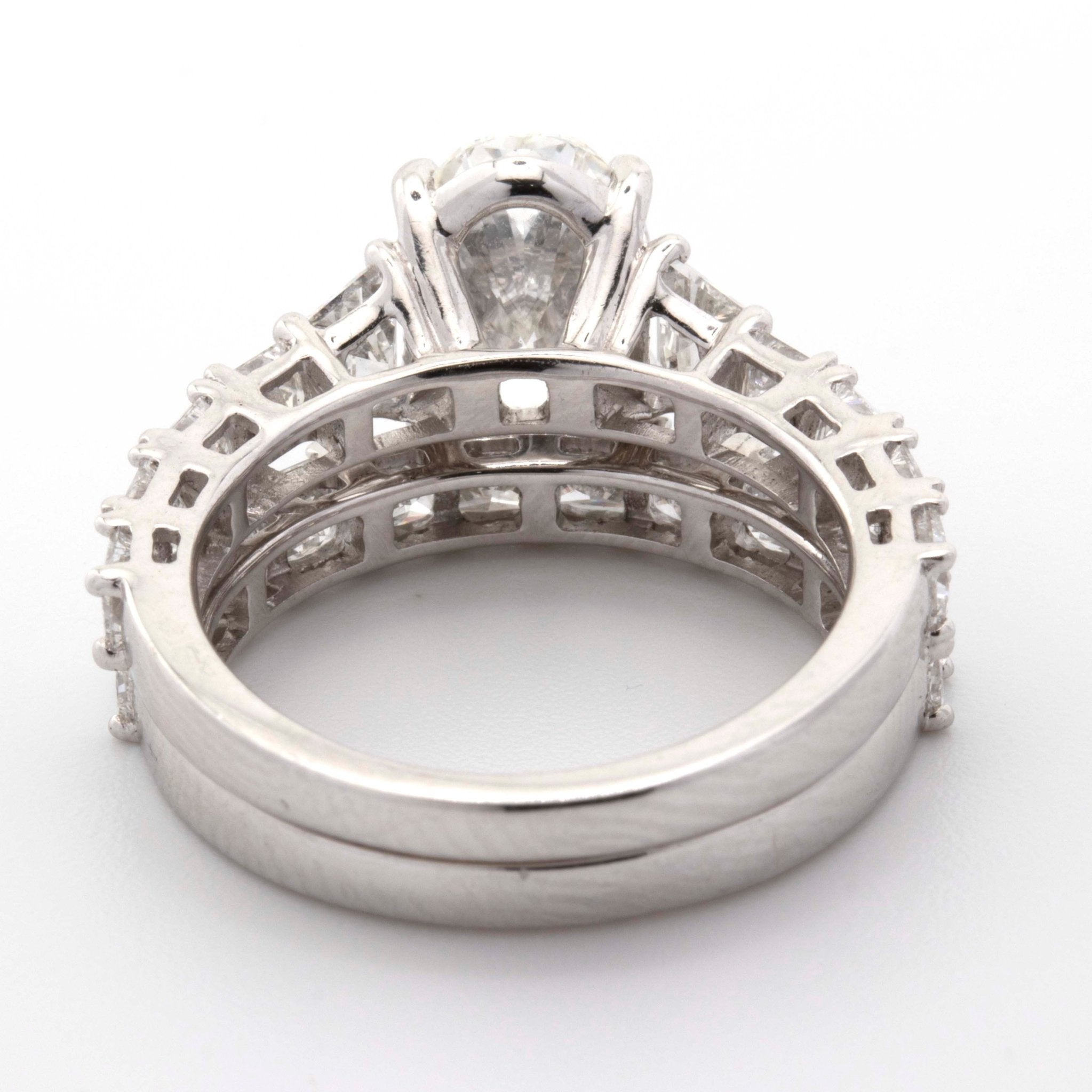 14k White Gold 3.30CT Oval Solitaire with Baguette and Princess Diamond on Band 5.36CT Lab Grown VS Diamond Wedding Set Ring - Elite Jewelers - Rings