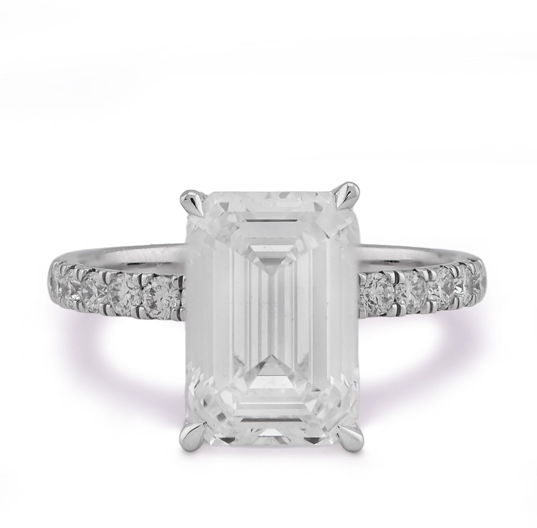 14K White Gold 3CT Centre Emerald Solitaire 4.0TC Side Iced Women Lab Diamond Ring - Elite Jewelers - Rings