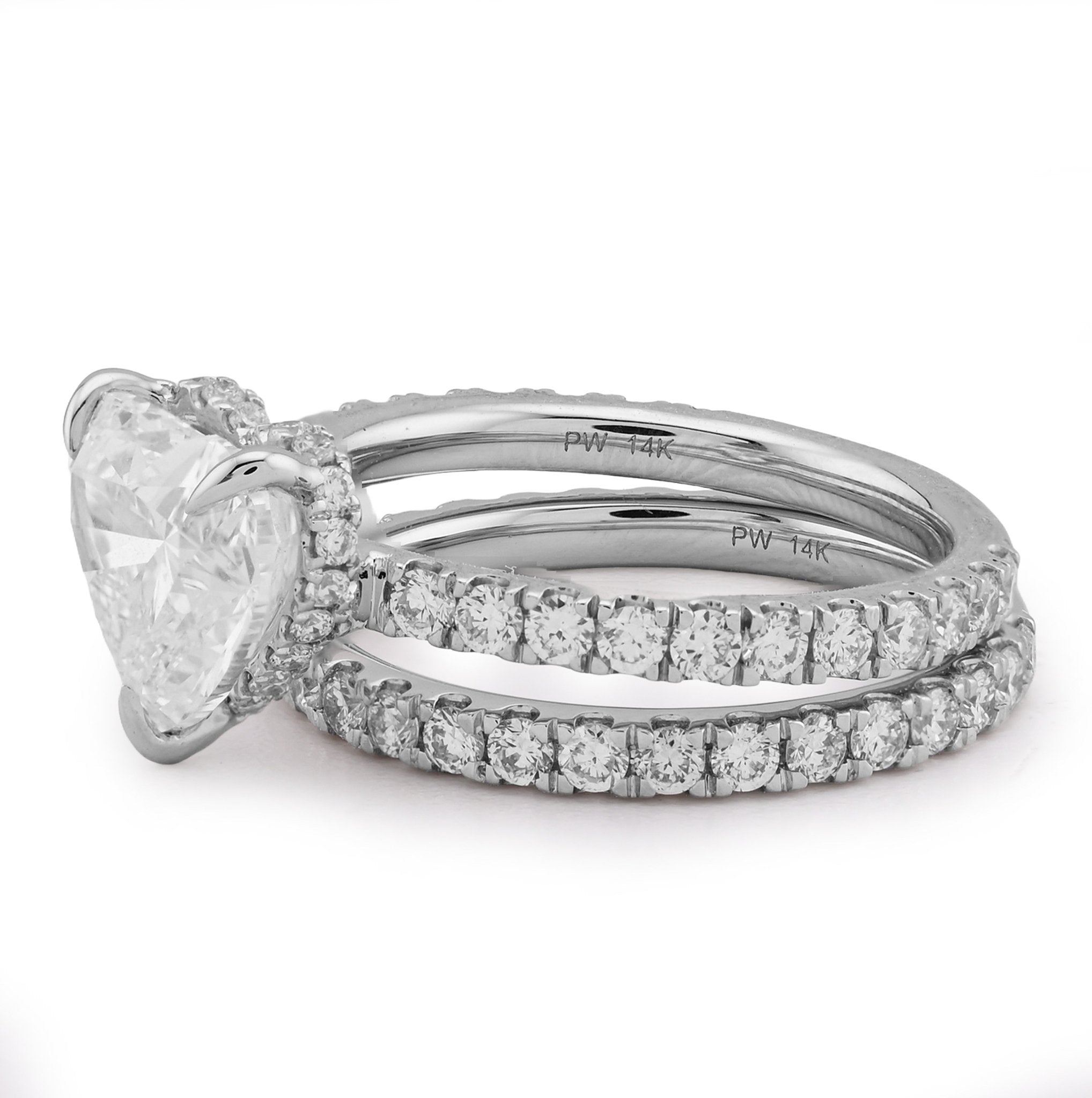 14K White Gold 4.32CT Heart Shape Solitaire Round Lab Diamond Band Women Ring - Elite Jewelers - Rings