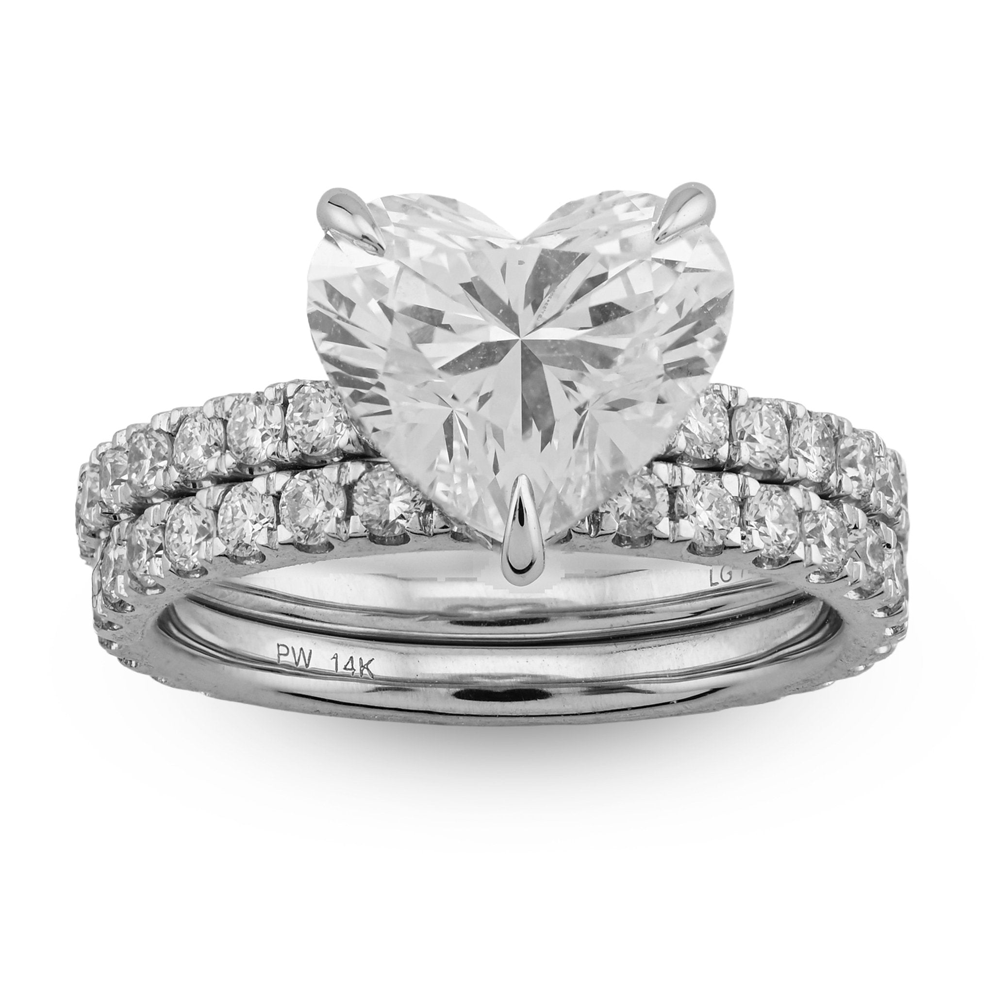 14K White Gold 4.32CT Heart Shape Solitaire Round Lab Diamond Band Women Ring - Elite Jewelers - Rings
