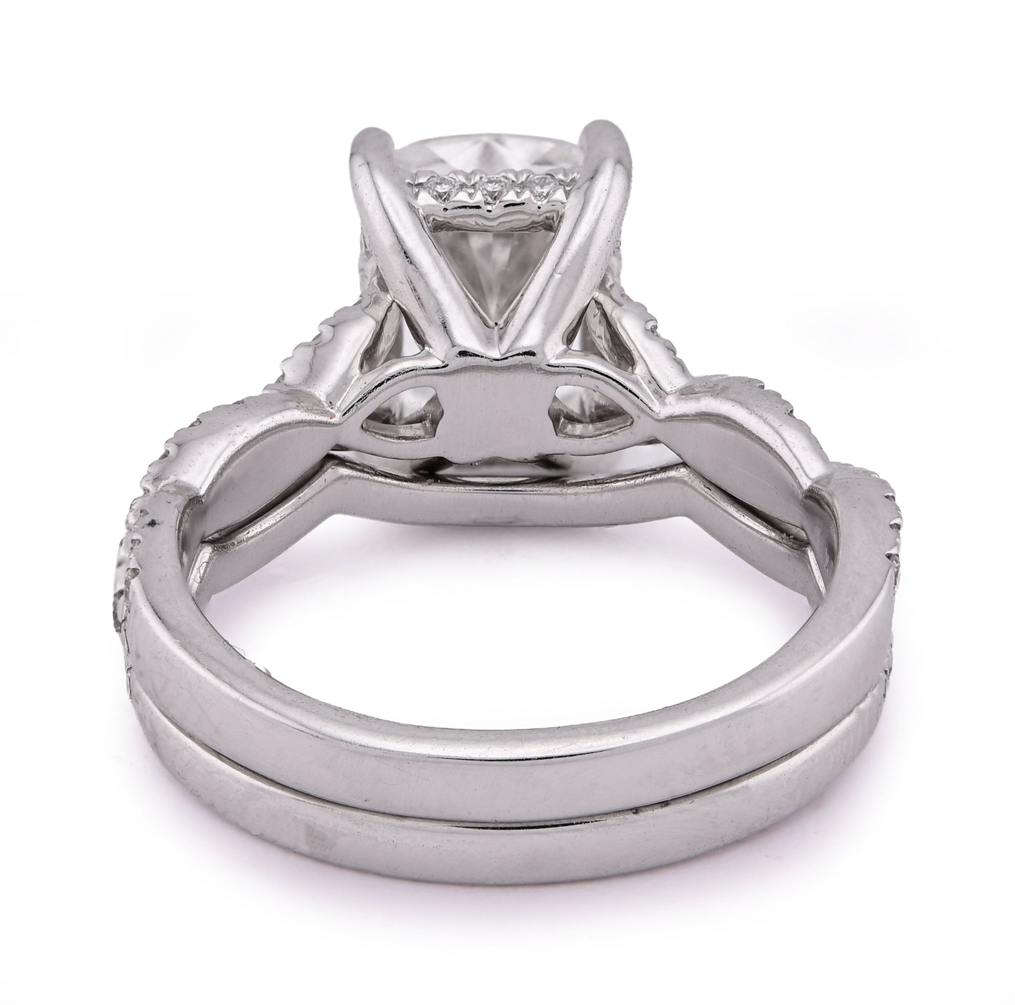 14K White Gold 4.5CT Radiant Centre Twisted Link Side Lab Diamond Women Ring With Band - Elite Jewelers - Rings