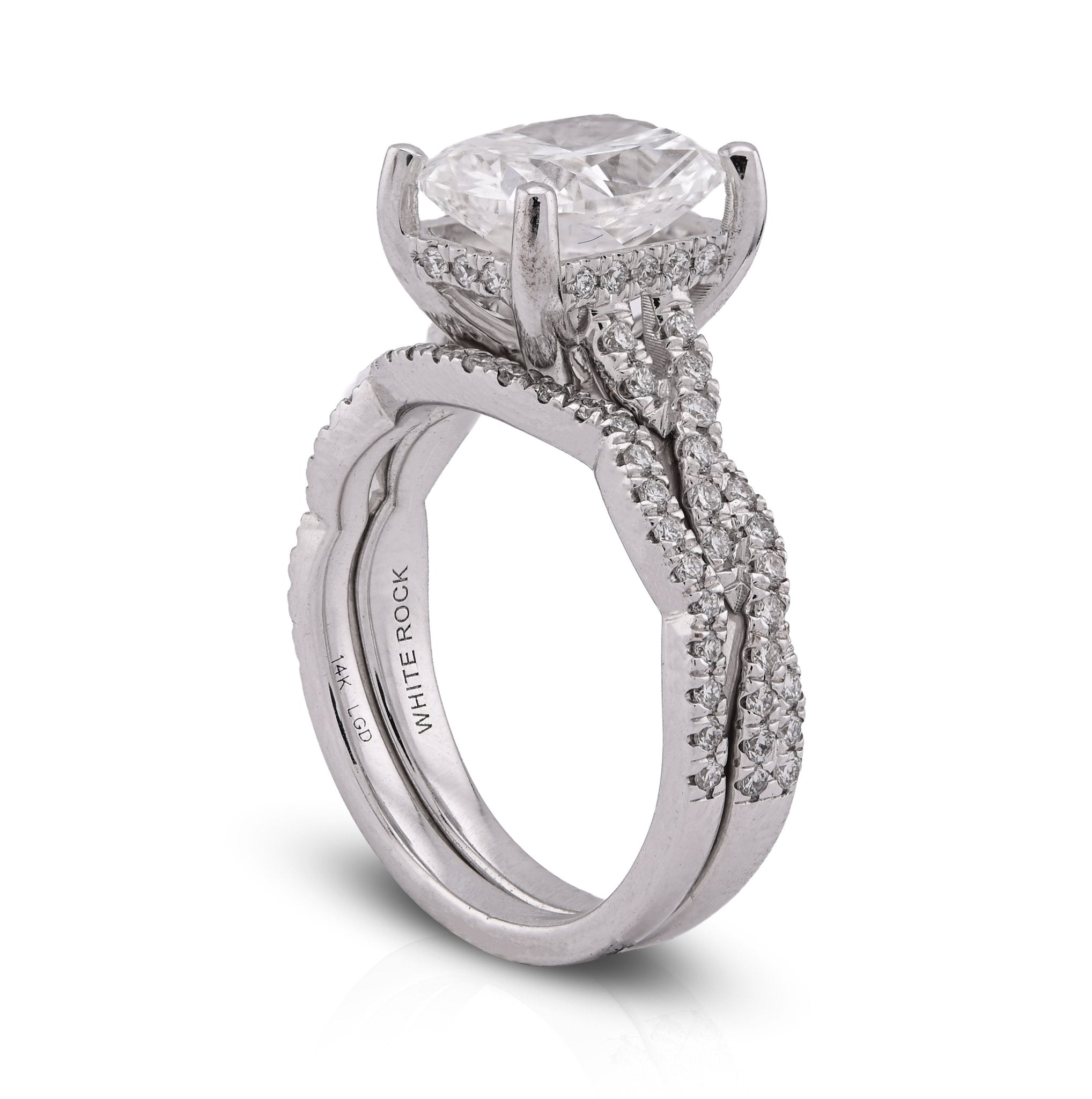 14K White Gold 4.5CT Radiant Centre Twisted Link Side Lab Diamond Women Ring With Band - Elite Jewelers - Rings