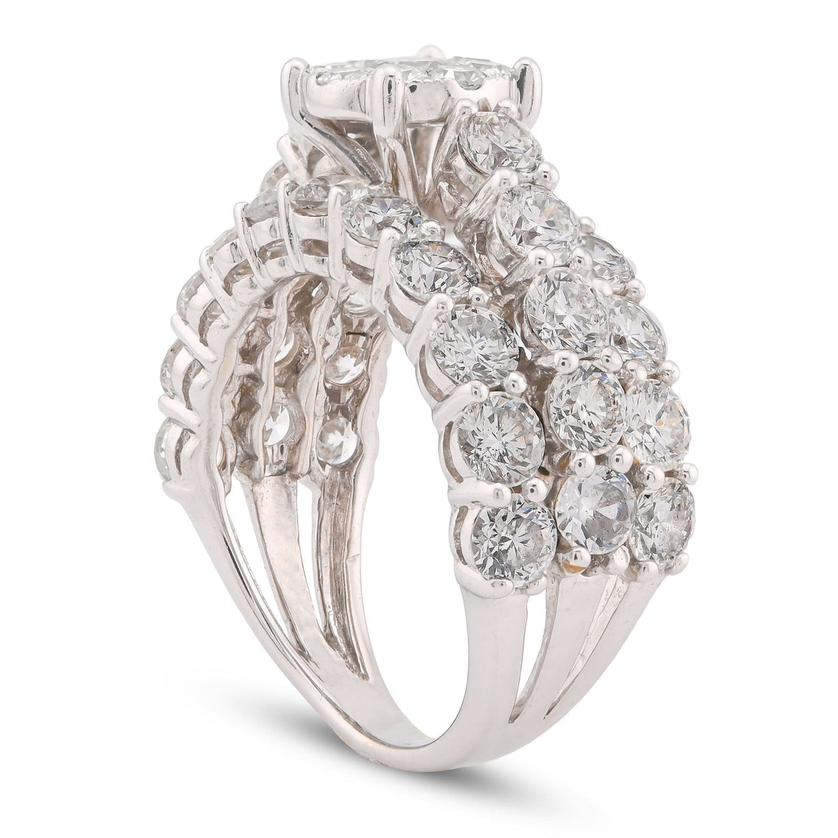 14K White Gold 4.8CT Natural Diamond Round Centre 3 Row Women Ring - Elite Jewelers-Rings