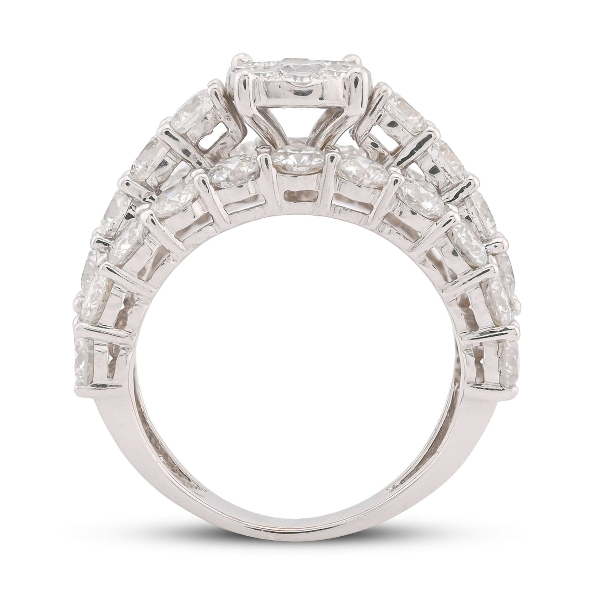 14K White Gold 4.8CT Natural Diamond Round Centre 3 Row Women Ring - Elite Jewelers-Rings