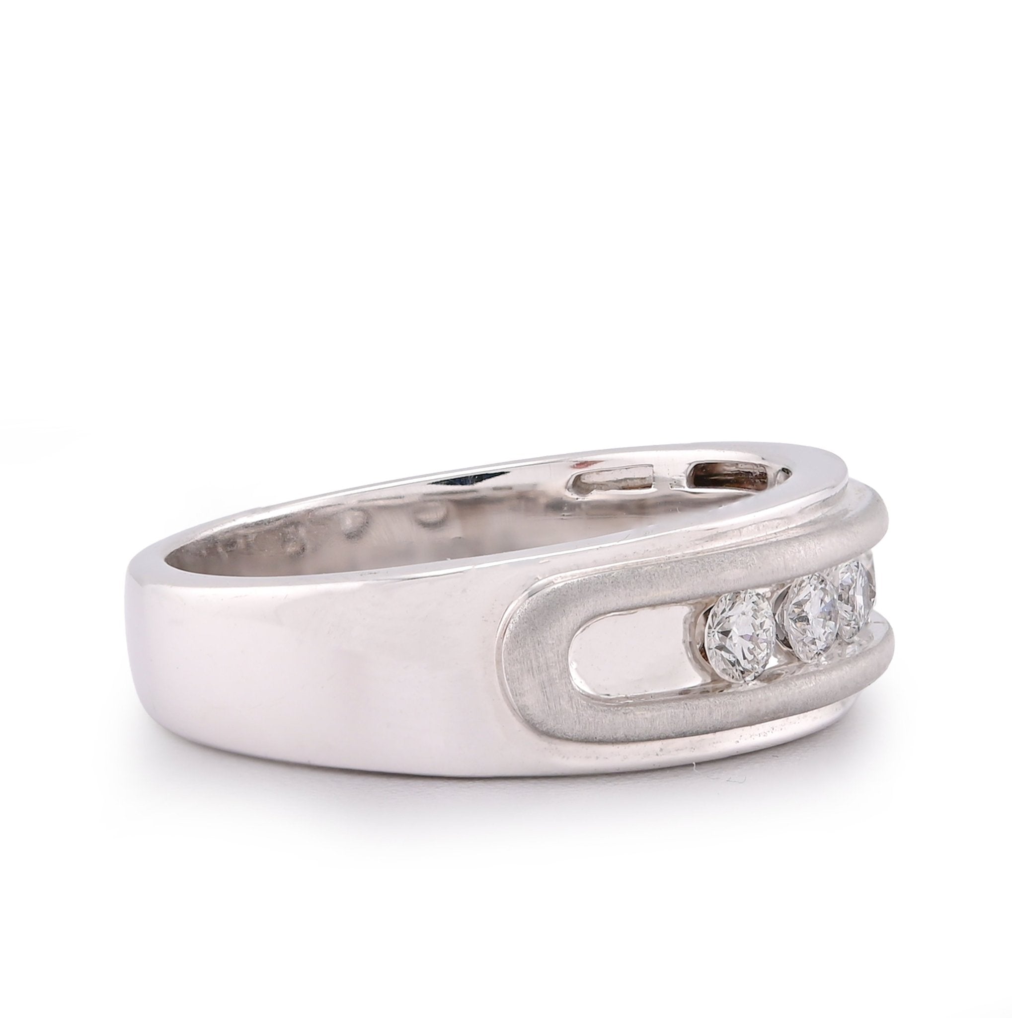 14K White Gold 5 Stone Centre Single Row 0.50CT Lab Diamond Men Band - Elite Jewelers-Rings