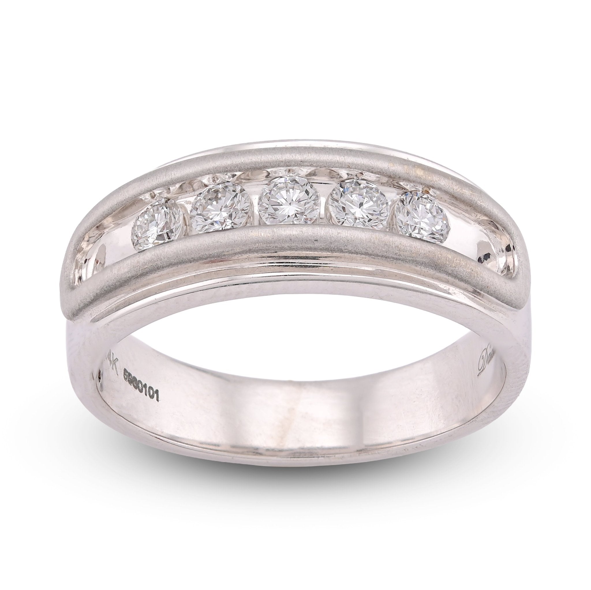 14K White Gold 5 Stone Centre Single Row 0.50CT Lab Diamond Men Band - Elite Jewelers-Rings