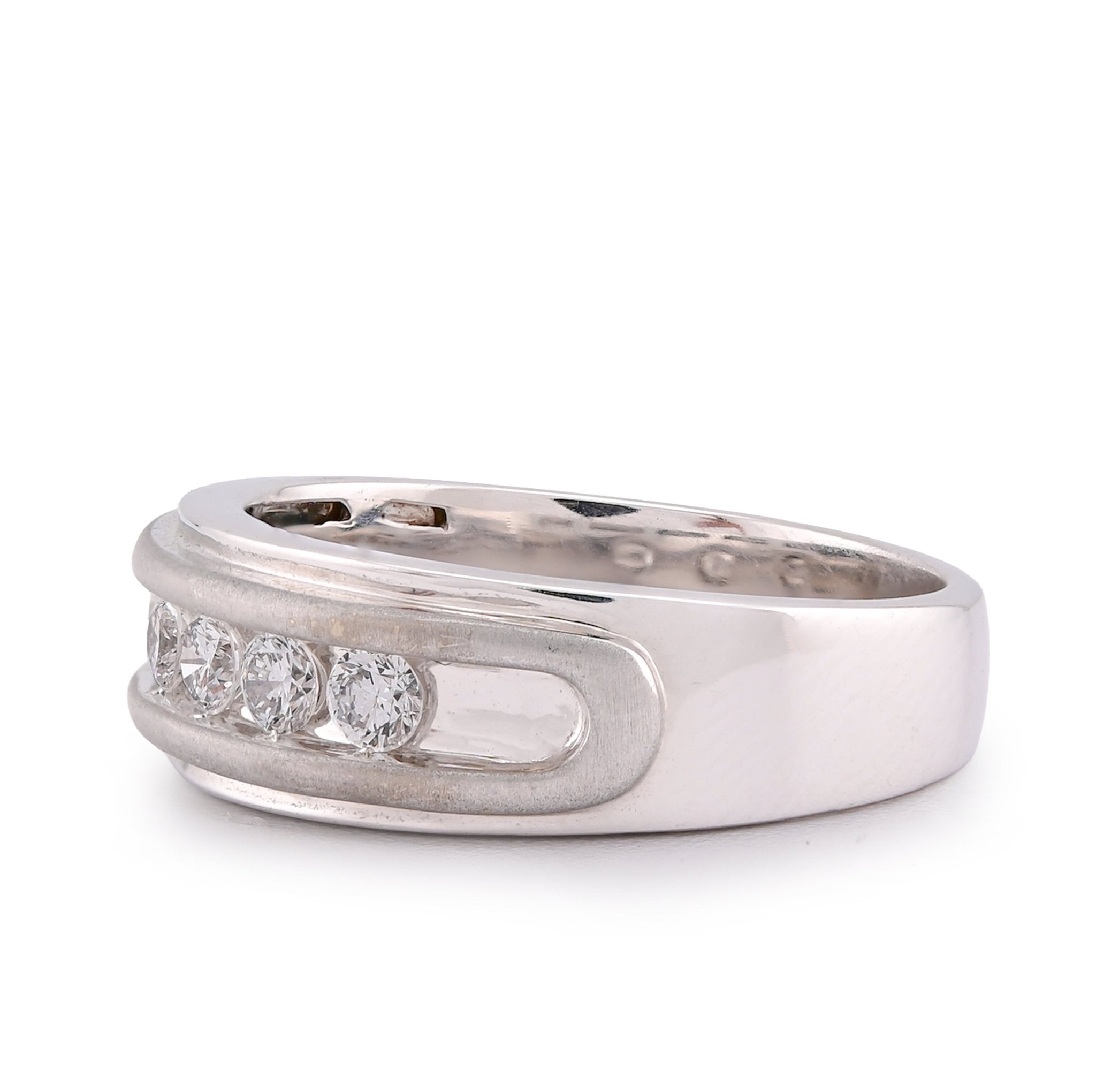 14K White Gold 5 Stone Centre Single Row 0.50CT Lab Diamond Men Band - Elite Jewelers-Rings