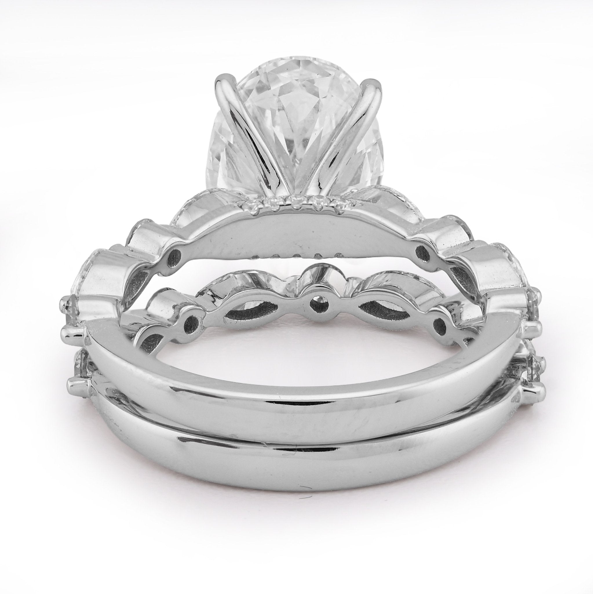 14K White Gold 5.58CT Oval Solitaire Marquise/Round Band Lab Diamond Women Ring 6.8g - Elite Jewelers - Rings