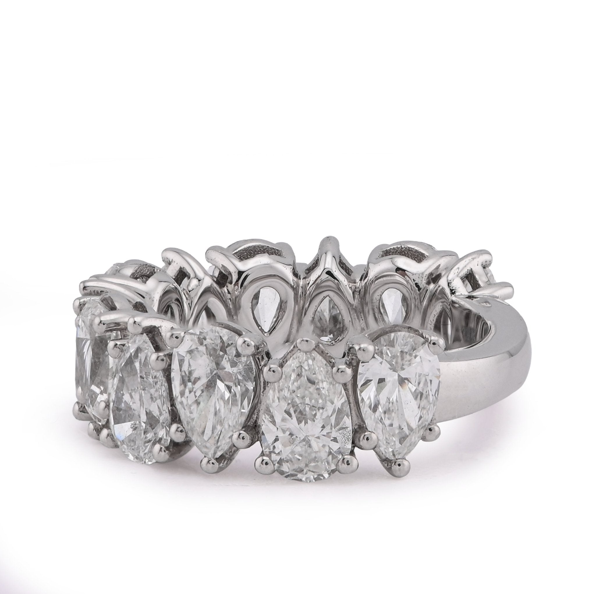 14K White Gold 5.95CT Tear Drop/Pear Shape Link Solitaire Diamonds Lab Women Ring - Elite Jewelers - Rings