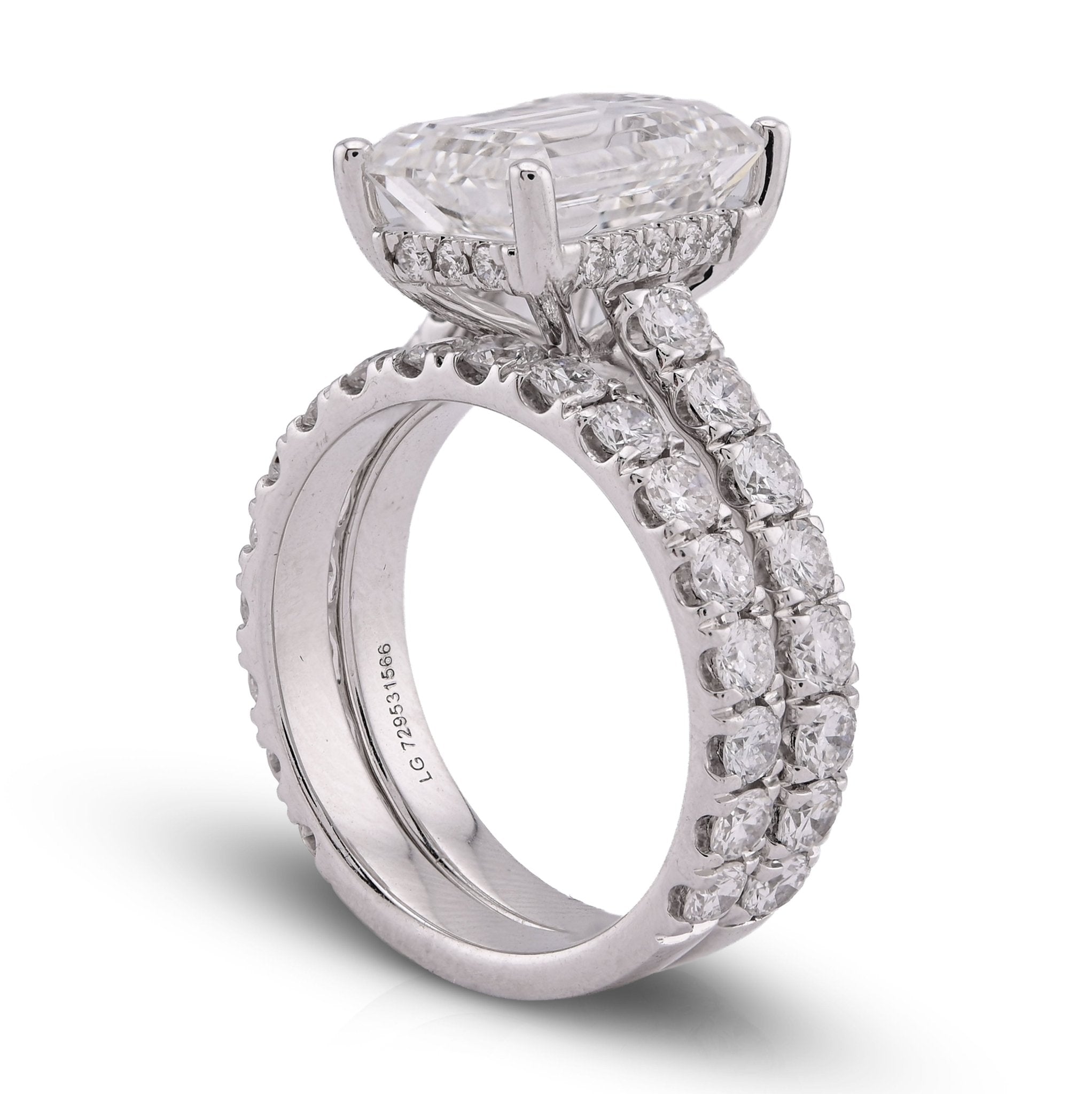 14K White Gold 5CT Emerald Centre Solitaire 7.27TC Lab Diamond Women Ring with Band - Elite Jewelers - Rings