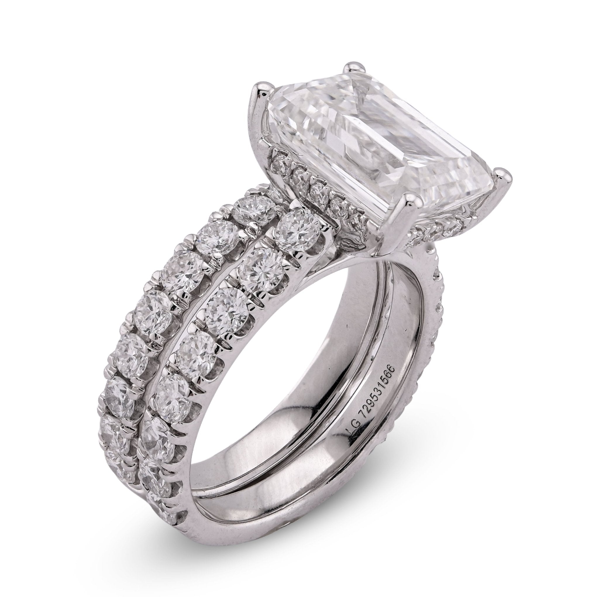 14K White Gold 5CT Emerald Centre Solitaire 7.27TC Lab Diamond Women Ring with Band - Elite Jewelers - Rings