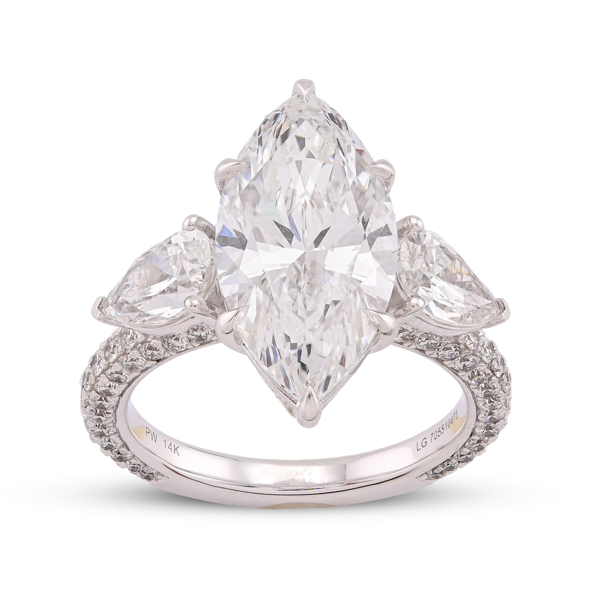 14K White Gold 7.48CT Marquise Centre Solitaire Pear Side Flower Shape Lab Diamond Women ring - Elite Jewelers-Rings