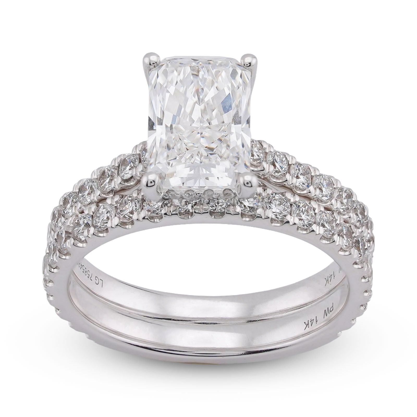 14K White Gold Centre Radiant Solitaire Round 3.30CT Lab Diamond Women Ring with Band - Elite Jewelers-Rings