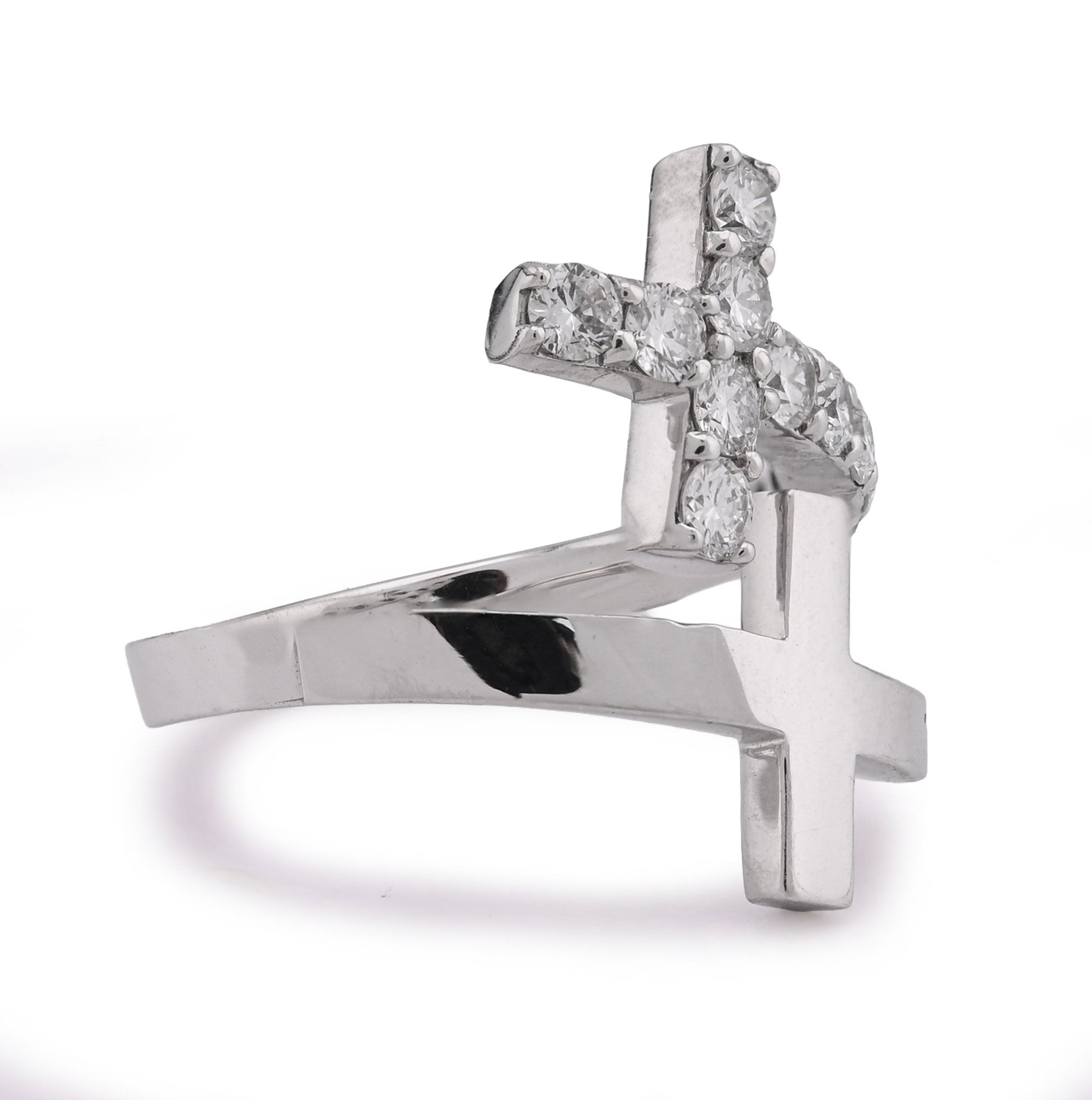 14K White Gold Cross Band 0.78CT Lab Diamond Men Women Ring Band - Elite Jewelers - Rings