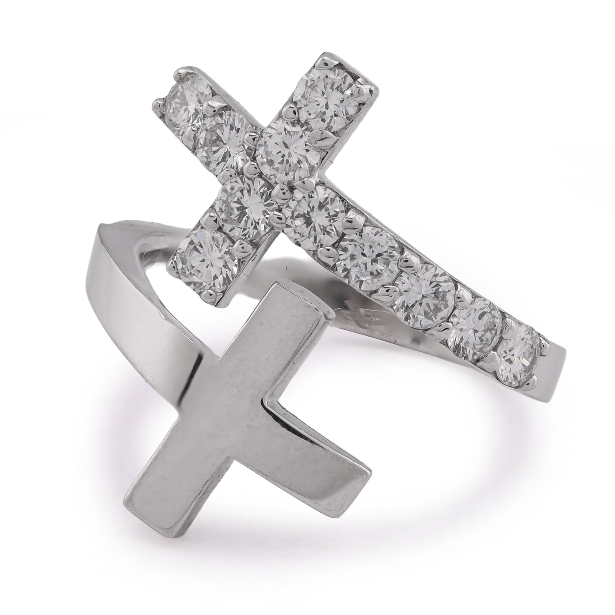14K White Gold Cross Band 0.78CT Lab Diamond Men Women Ring Band - Elite Jewelers - Rings