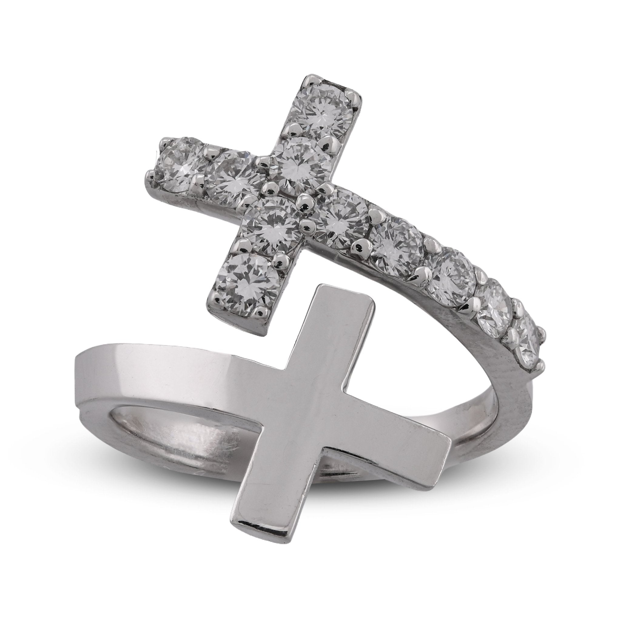 14K White Gold Cross Band 0.78CT Lab Diamond Men Women Ring Band - Elite Jewelers - Rings