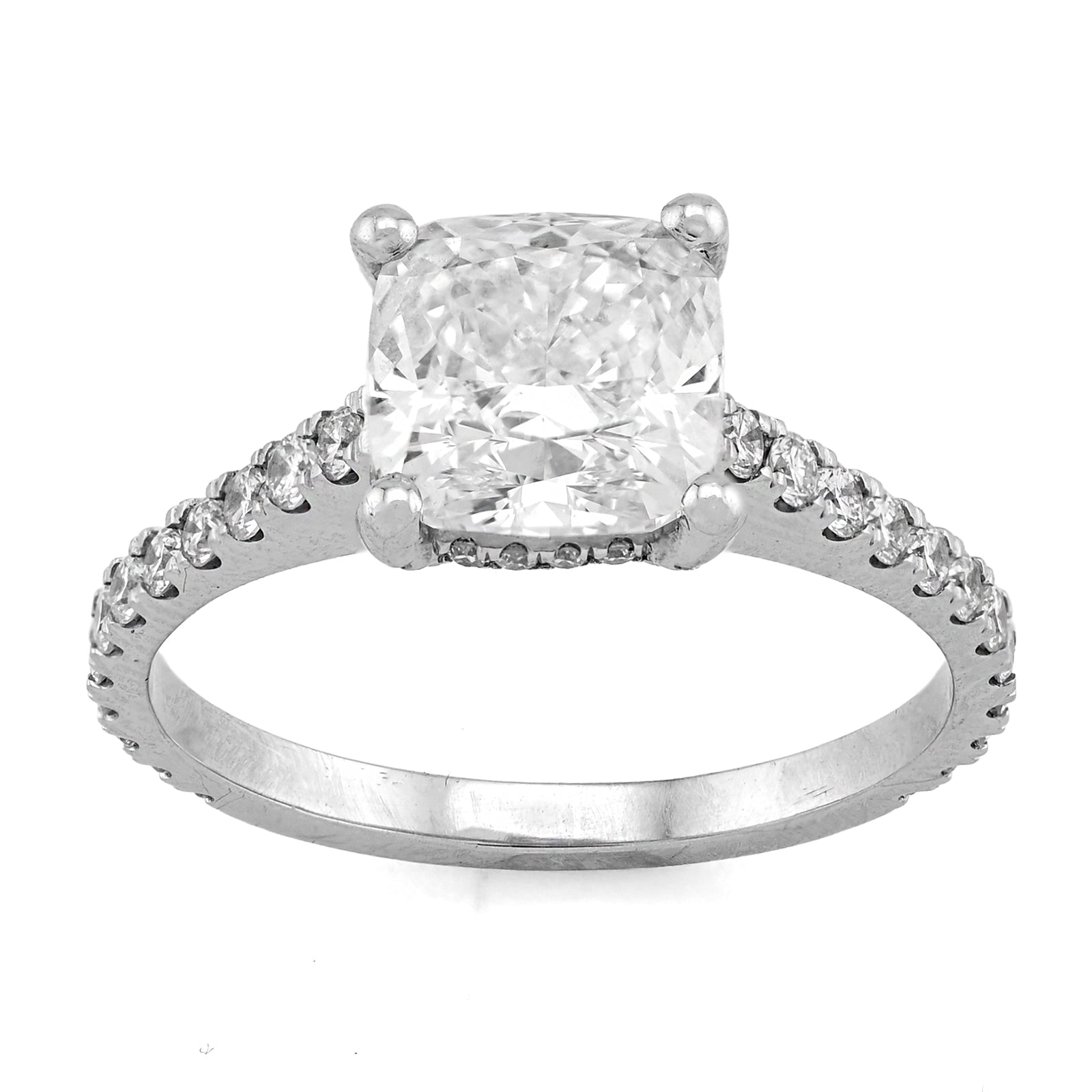 14K White Gold Cushion Centre Solitaire 2CT Lab Diamond Women ring - Elite Jewelers - Rings