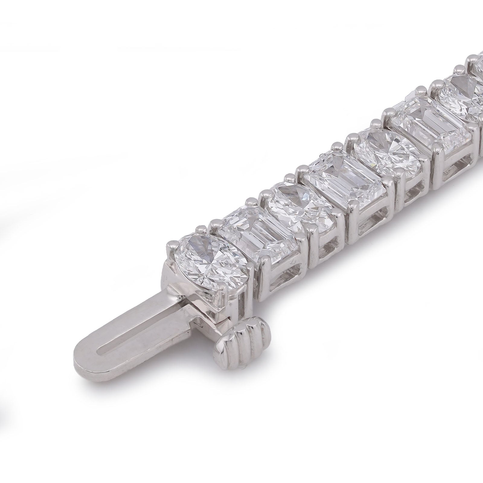 14K White Gold Emerald/Oval Solitaire Link 10CT Men Women Lab Diamond Tennis Bracelet 7" - Elite Jewelers-Bracelets