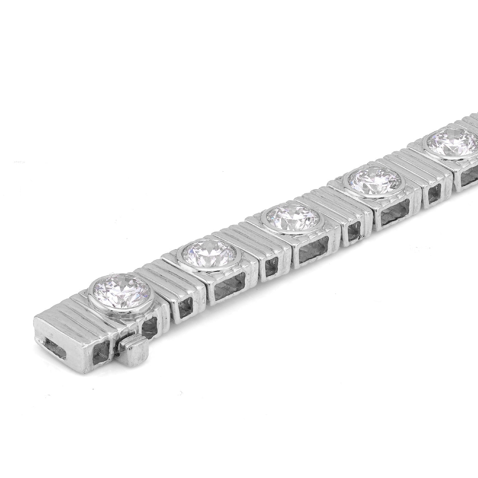14K White Gold Fluted Gold Solitare Lab Diamond 7CT Men Women 7" Tennis Bracelet - Elite Jewelers-Bracelets