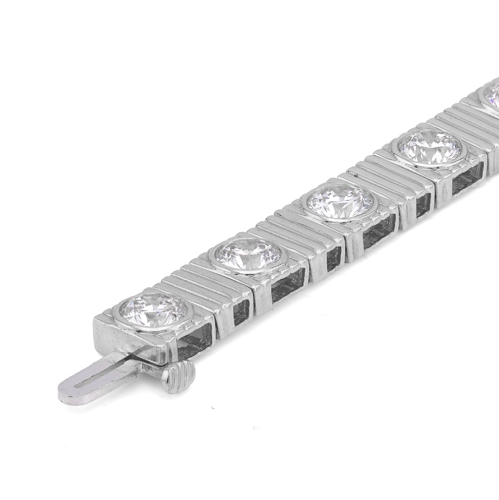 14K White Gold Fluted Gold Solitare Lab Diamond 7CT Men Women 7" Tennis Bracelet - Elite Jewelers-Bracelets