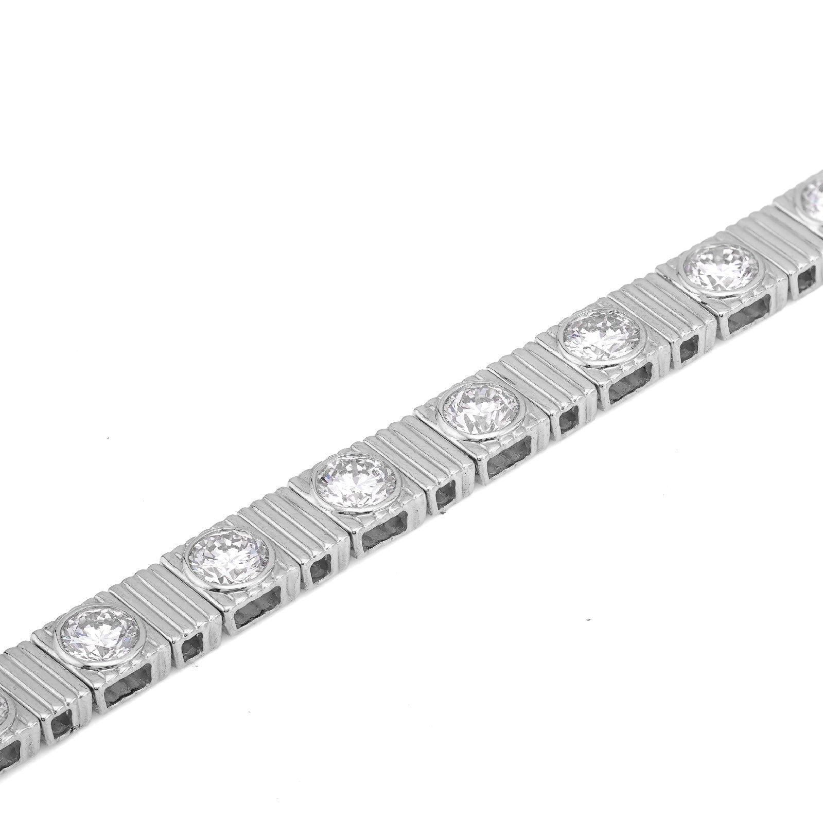 14K White Gold Fluted Gold Solitare Lab Diamond 7CT Men Women 7" Tennis Bracelet - Elite Jewelers-Bracelets