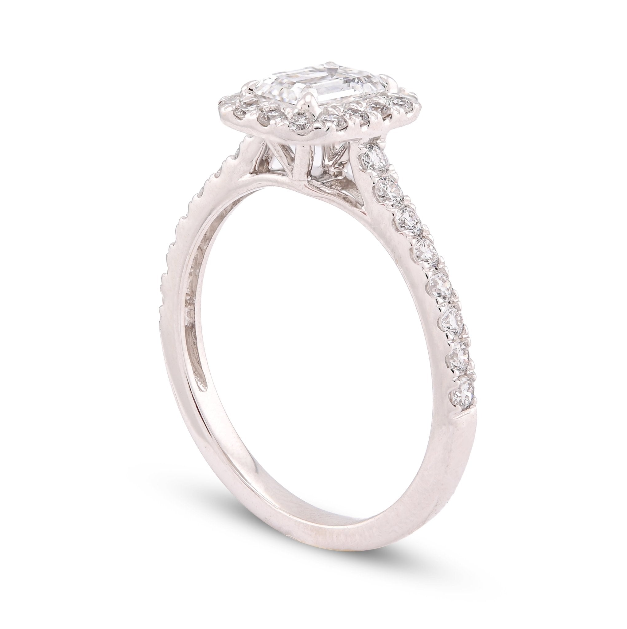 14K White Gold Halo Centre Emerald 1.35CT Lab Diamond Women Ring - Elite Jewelers-Rings