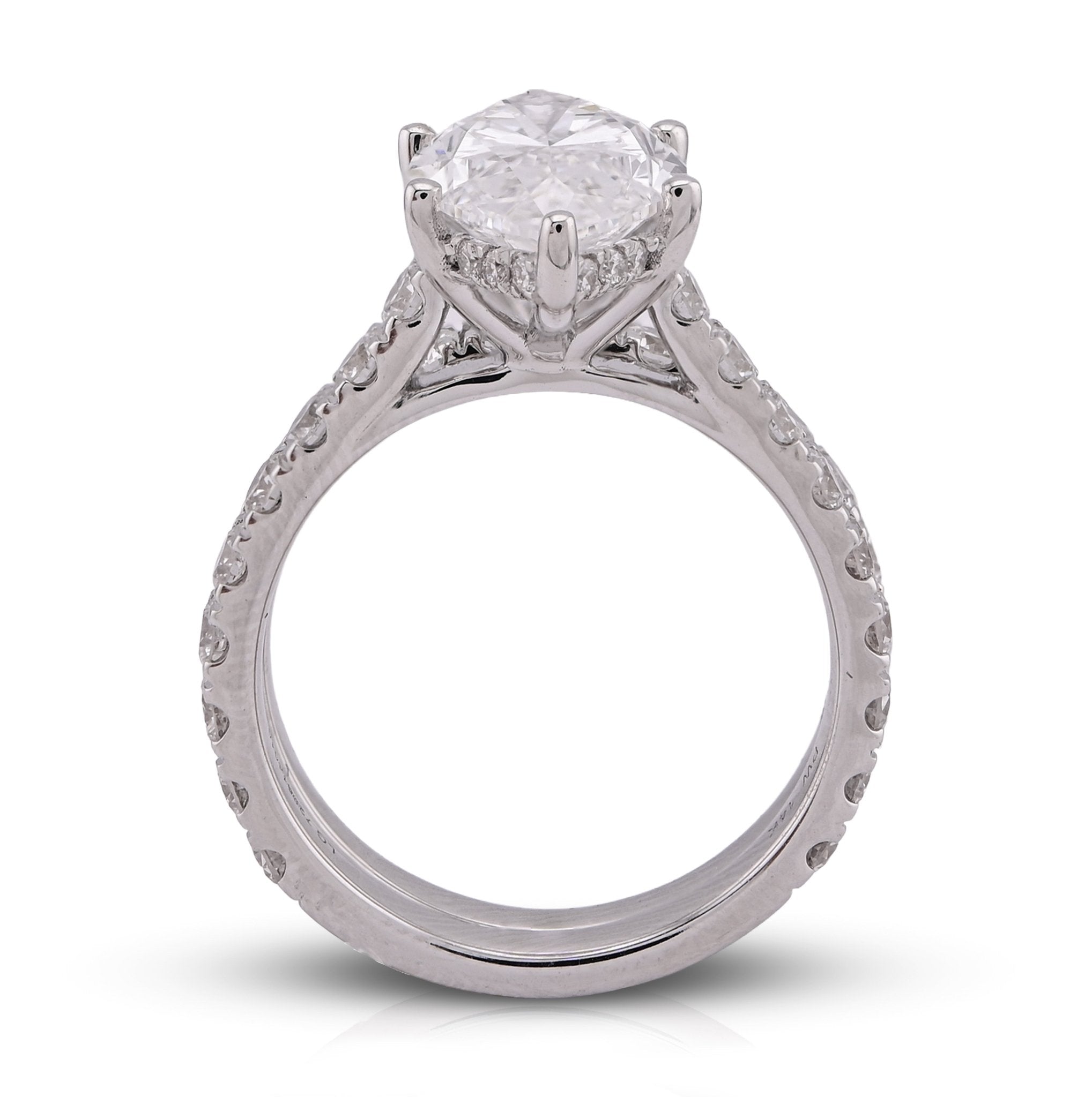 14K White Gold Marquise 4.06CT Solitaire Centre Side Iced with Band 6.11TC Women Lab Diamond Ring with Band - Elite Jewelers - Rings