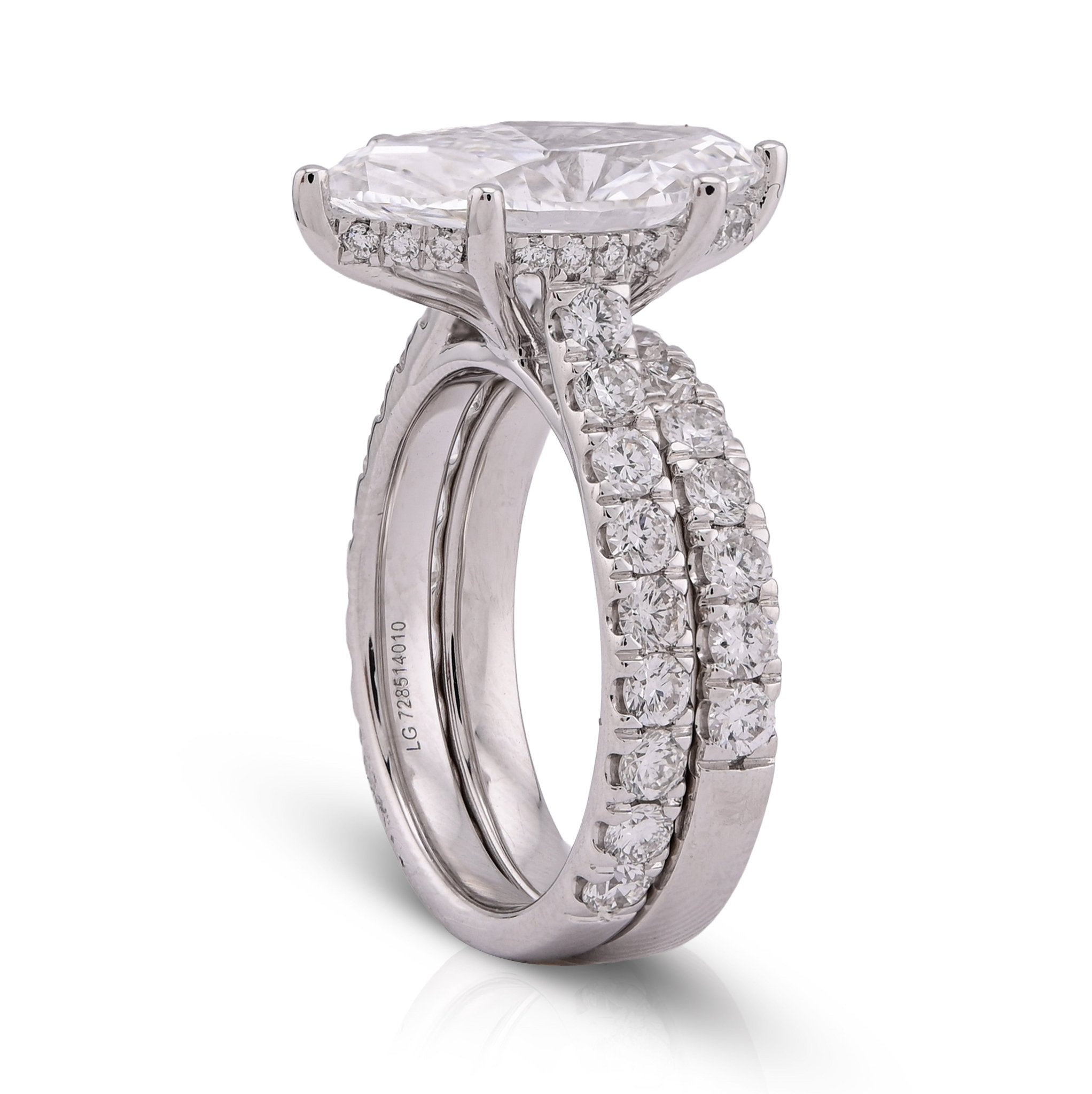 14K White Gold Marquise 4.06CT Solitaire Centre Side Iced with Band 6.11TC Women Lab Diamond Ring with Band - Elite Jewelers - Rings